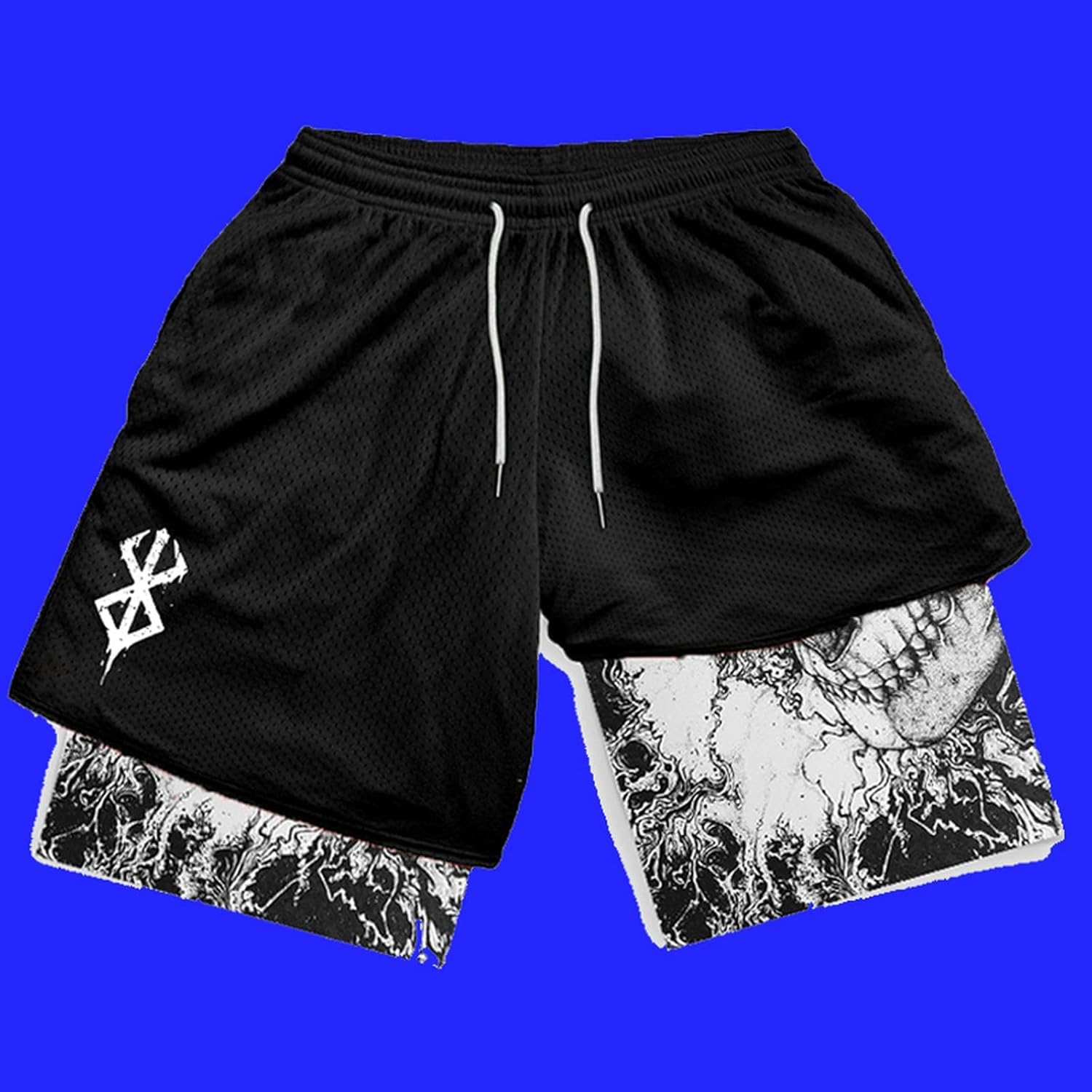 Y2K Letnie męskie Streetwear Anime Wysoka talia Oversize Oddychające krótkie spodnie gimnastyczne Szkolenie Fitness Workout Spodenki do biegania Ubrania, czarne (B), L