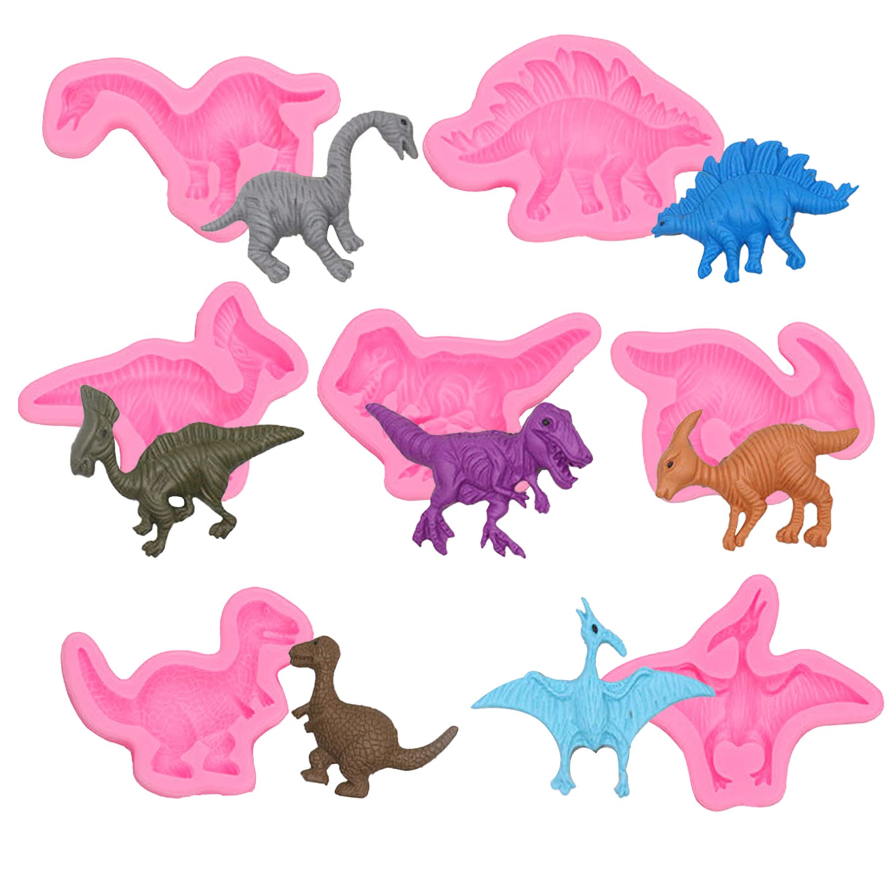 Woohome 7 Pack Dinosaur Fondant Silicone Molds Dinosaur Cake Fondant Molds Silicone for Fondant for Cake Topper Decoration Chocolate Candy