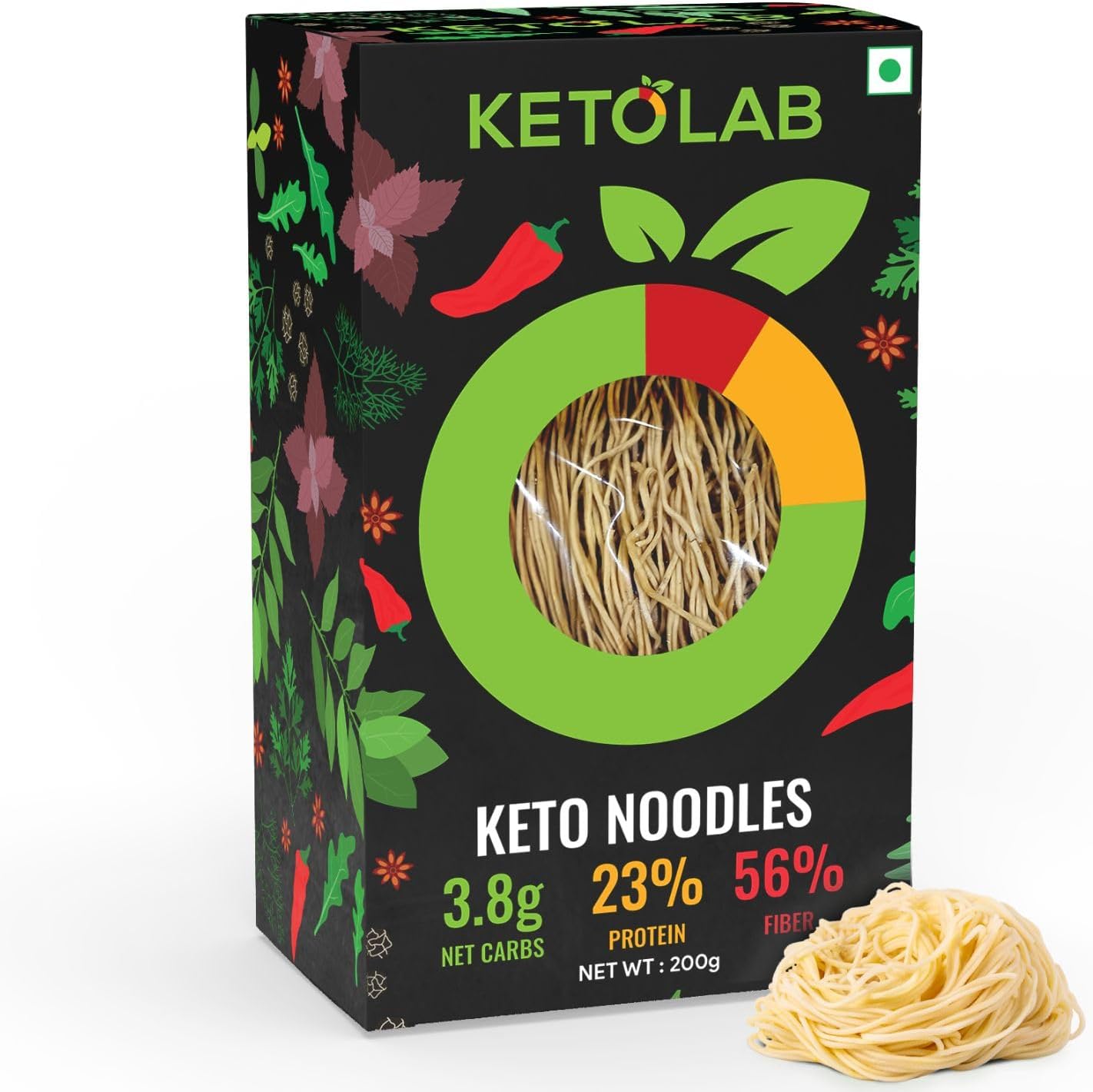 Ketolab Keto Noodles Spaghetti, 200 Gms, 1 Pack, 3.8g Net Carb & 23% High Protein/Serving, Identical to Regular Noodles, Low Carb, High Fibre, Low GI, Keto Diet, Weight Loss, Diabetic Friendly