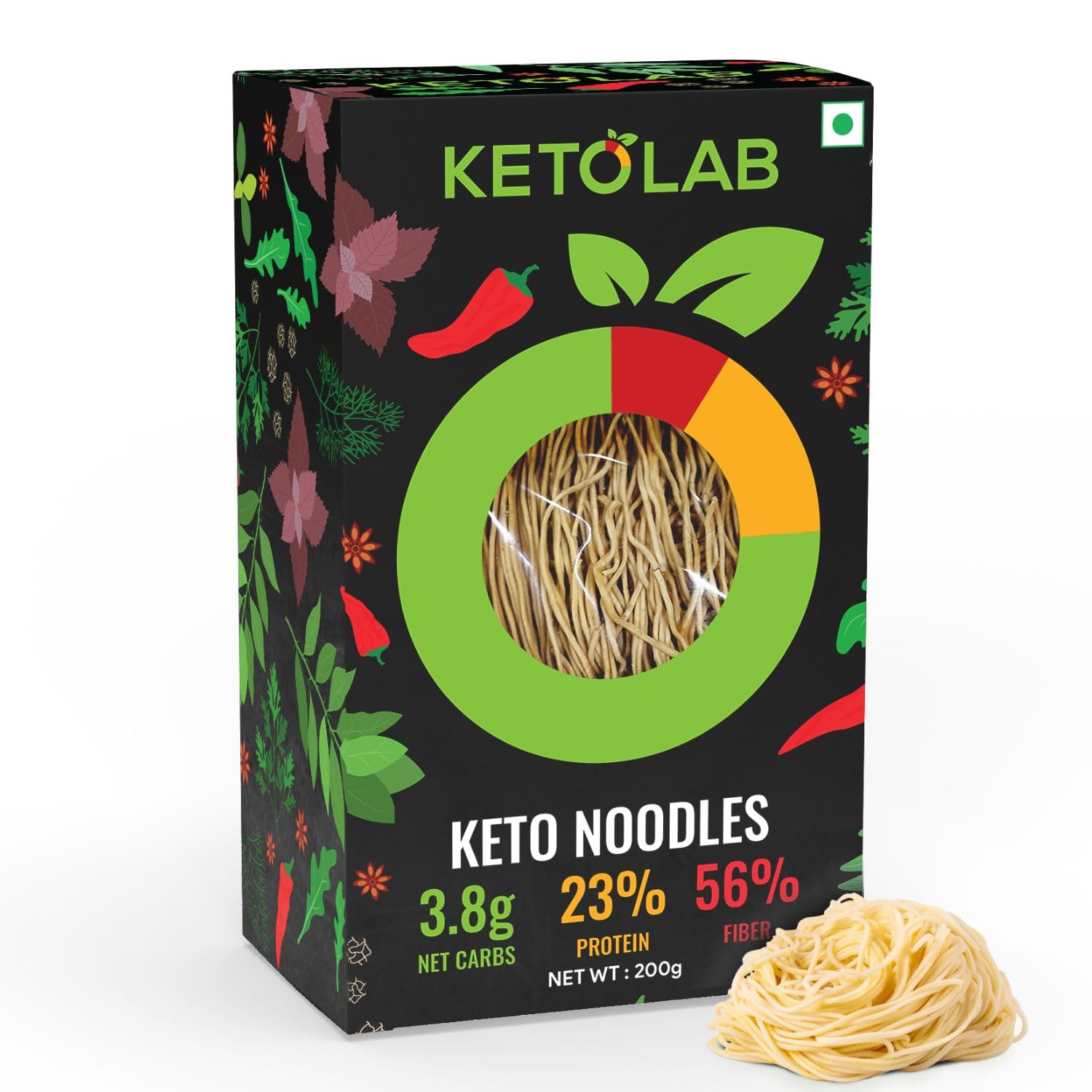 Ketolab Keto Noodles Spaghetti, 10.7 OZ x Pack of 2, 3.8g Net Carb & 11g High Protein/Serving, Identical to Regular Noodles, Ultra Low Carb, Pre-Biotic High Fibre, For Keto Diet and Weight Loss