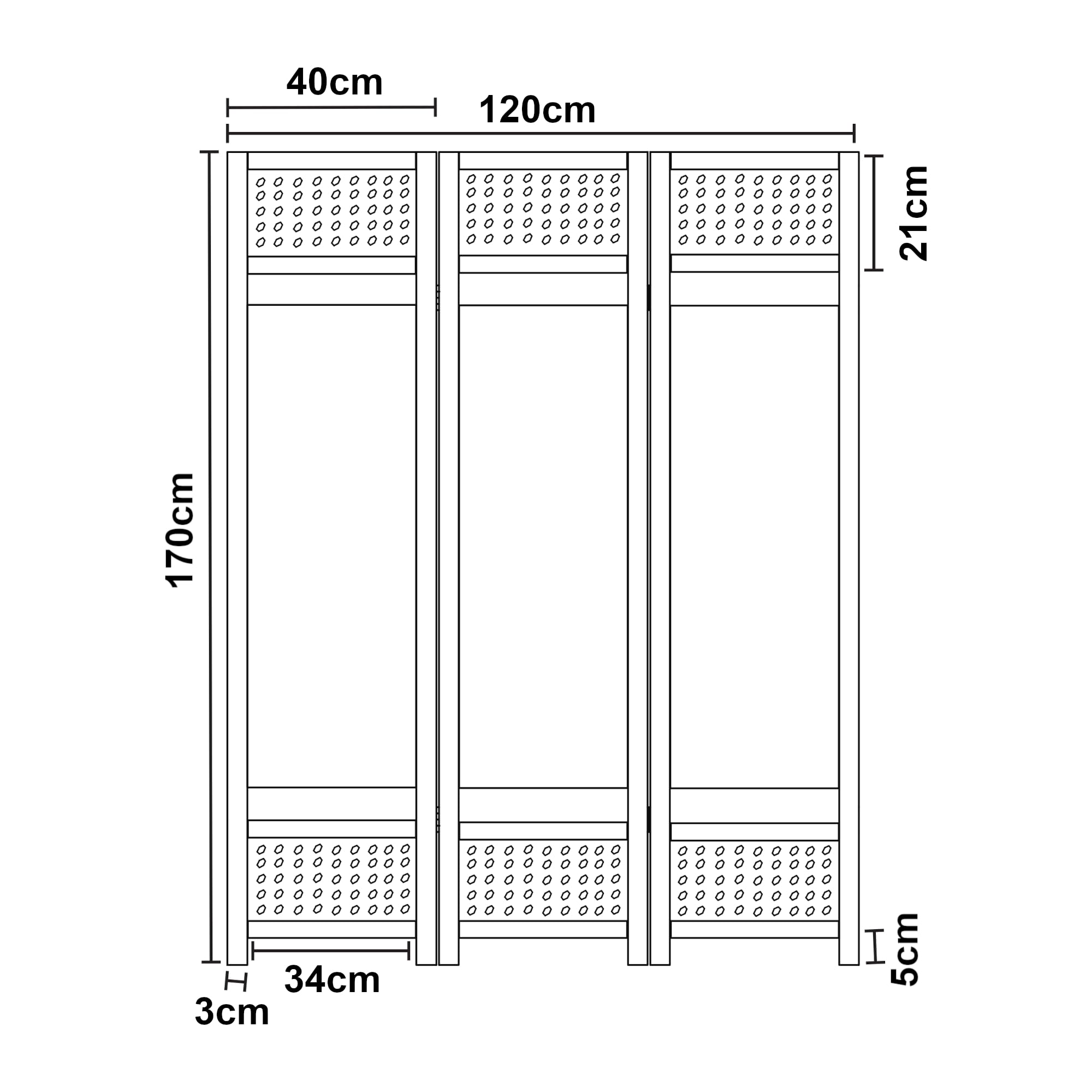 [en.casa] Paravent Style Espagnol pour Intérieur Séparateur de Pièce à 3 Panneaux Cloison Pliable et Facile à Déplacer pour Salon Chambre Bambou PVC Polyester 120 x 170 cm Blanc Gris Foncé