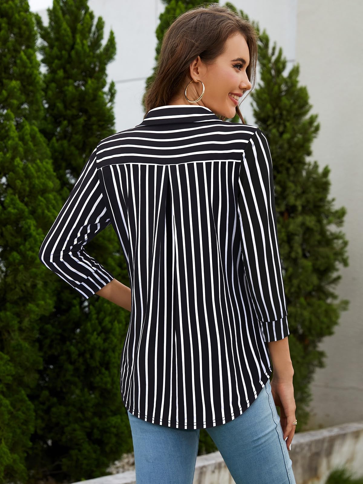 Siddhe Damen V-Ausschnitt Bluse 3/4 Ärmel Oberteile Tunika Tops Locker Longshirt Lässige T-Shirt Langarm Hemd