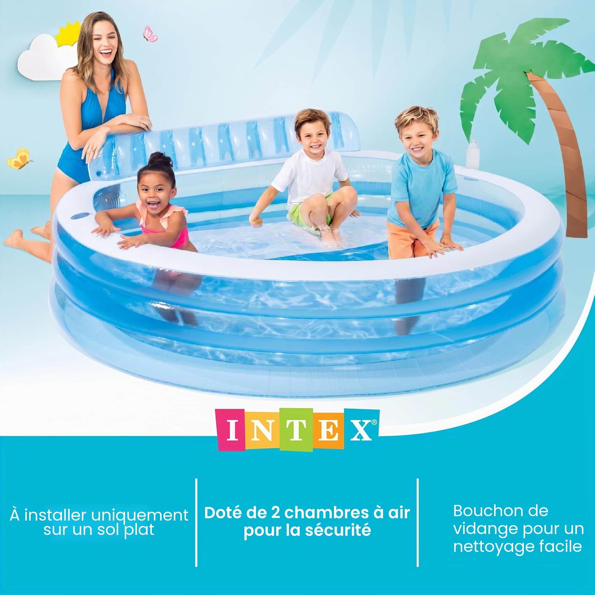 Intex 57190EP Swim Center Family Lounge Piscine Ronde Gonflable Bleu 90 x 86 x 31 cm
