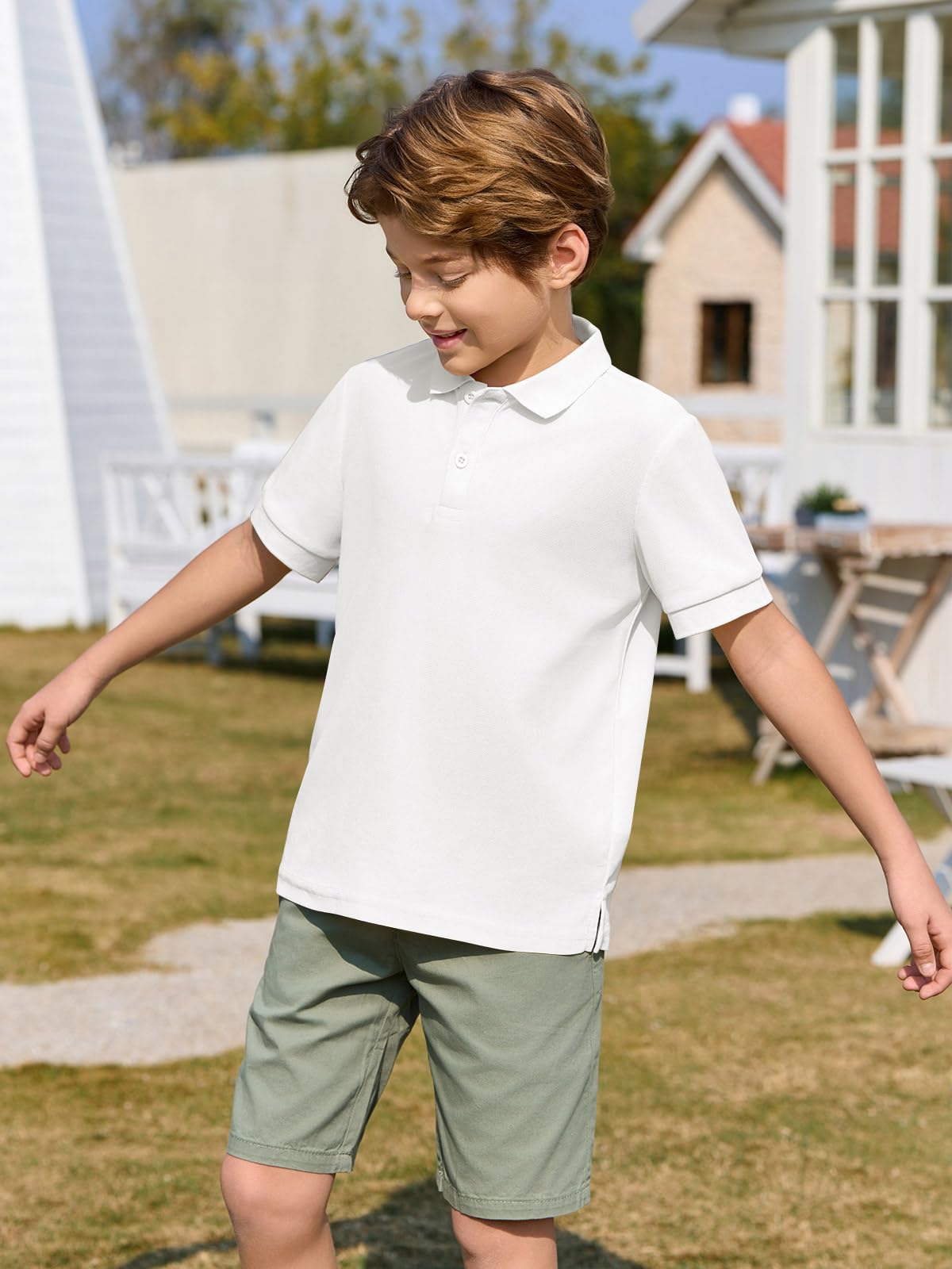 Haloumoning Polo de manga corta para niño, camiseta de verano para niños, monocolor, ligera, corte regular, camiseta deportiva, informal, básica, para 5-14 años — view 3