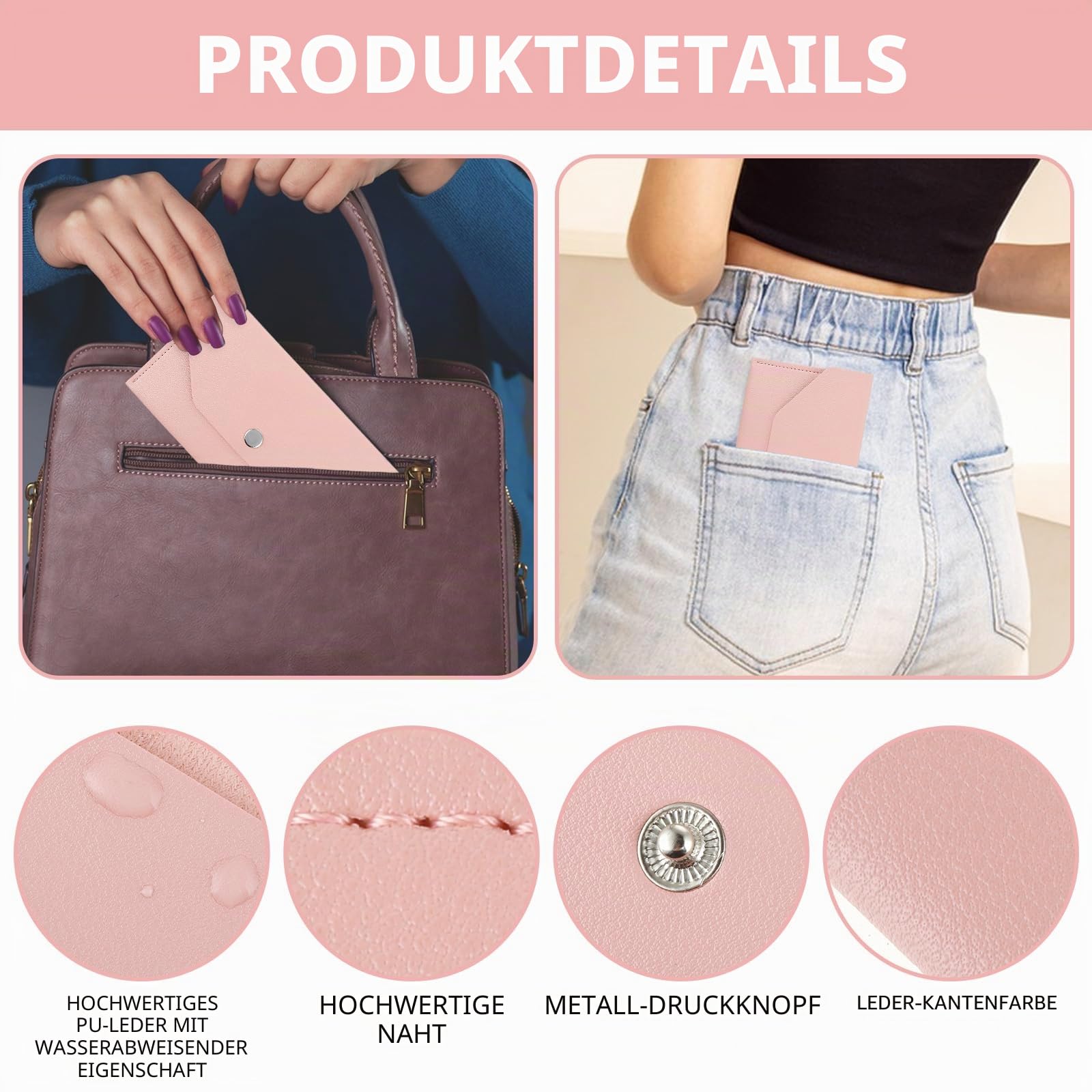 Mabor Geldbörse Damen Klein PU-Leder Geldbeutel Damen Rosa Geldbörse Lang Wallet for Women für Einkaufen Reisen Handy Aufbewahrung,Kein Falten Banknoten Nötig(17,5cm)