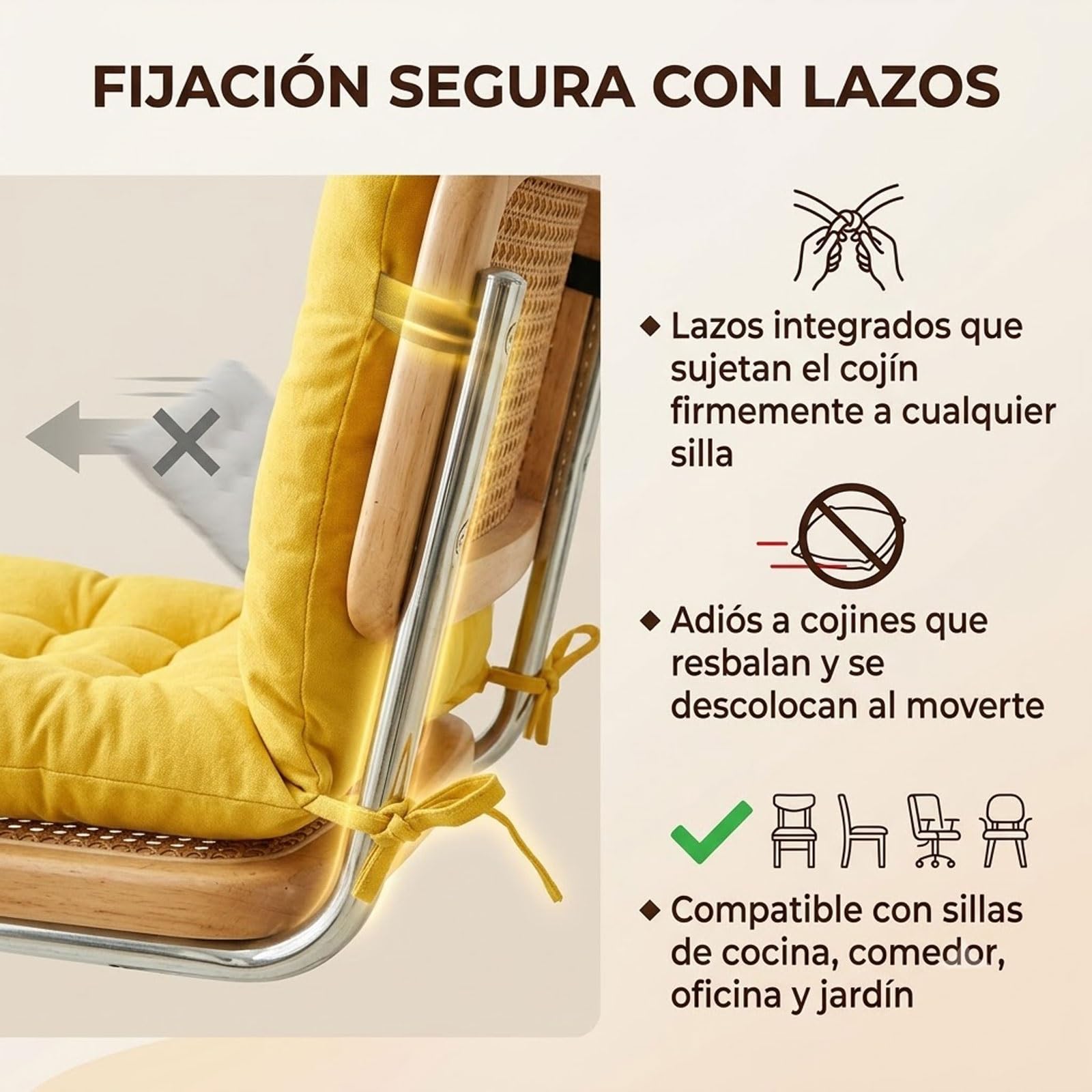 Genérico Cojín Silla con Respaldo 40x40cm, Suave Transpirable con Lazos, Cojín Asiento para Oficina Cocina Jardín Terraza, Grosor 8cm(Gris Claro)