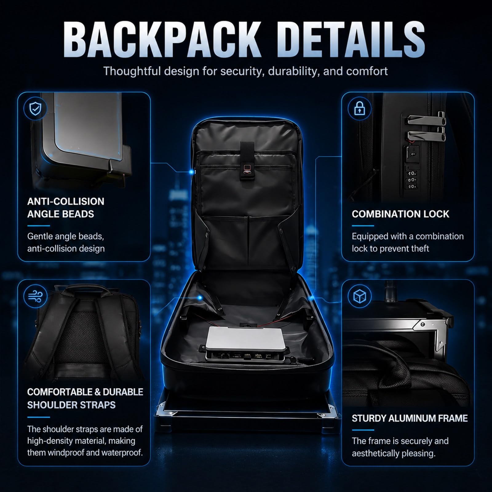 Mochila Inteligente con Pantalla LED 21,5", 600 nits Ultra Brillante, 30000mAh 6h, IP65, Android 14, vendedores ambulantes