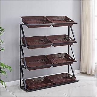 Supermarket Kitchen Green 4 Tier 5 Layer Snack Organizer Basket Shelf, Freestanding Grocery Store Display Rack, Fruit Vegetable Chip Bag Holder ( Color : Brown , Size : 120x35x110cm/47.x13.8x43.3in )