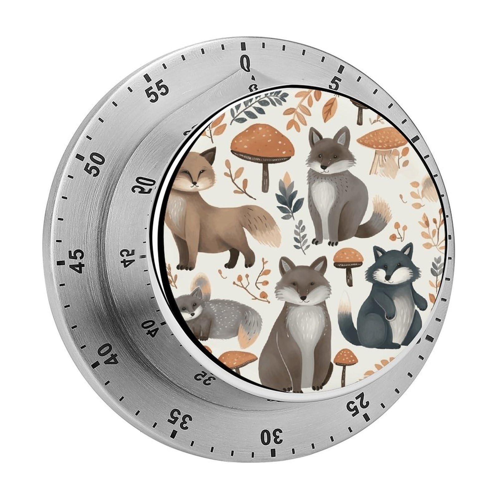 Woodland Raccoon Animals Timer Exquisite Stainless Steel Body Mechanical Desk Timers 60 Minutes Visual Countdown Timers with Magnetic Backing Loud Alarm Kitchen Timer for Cooking