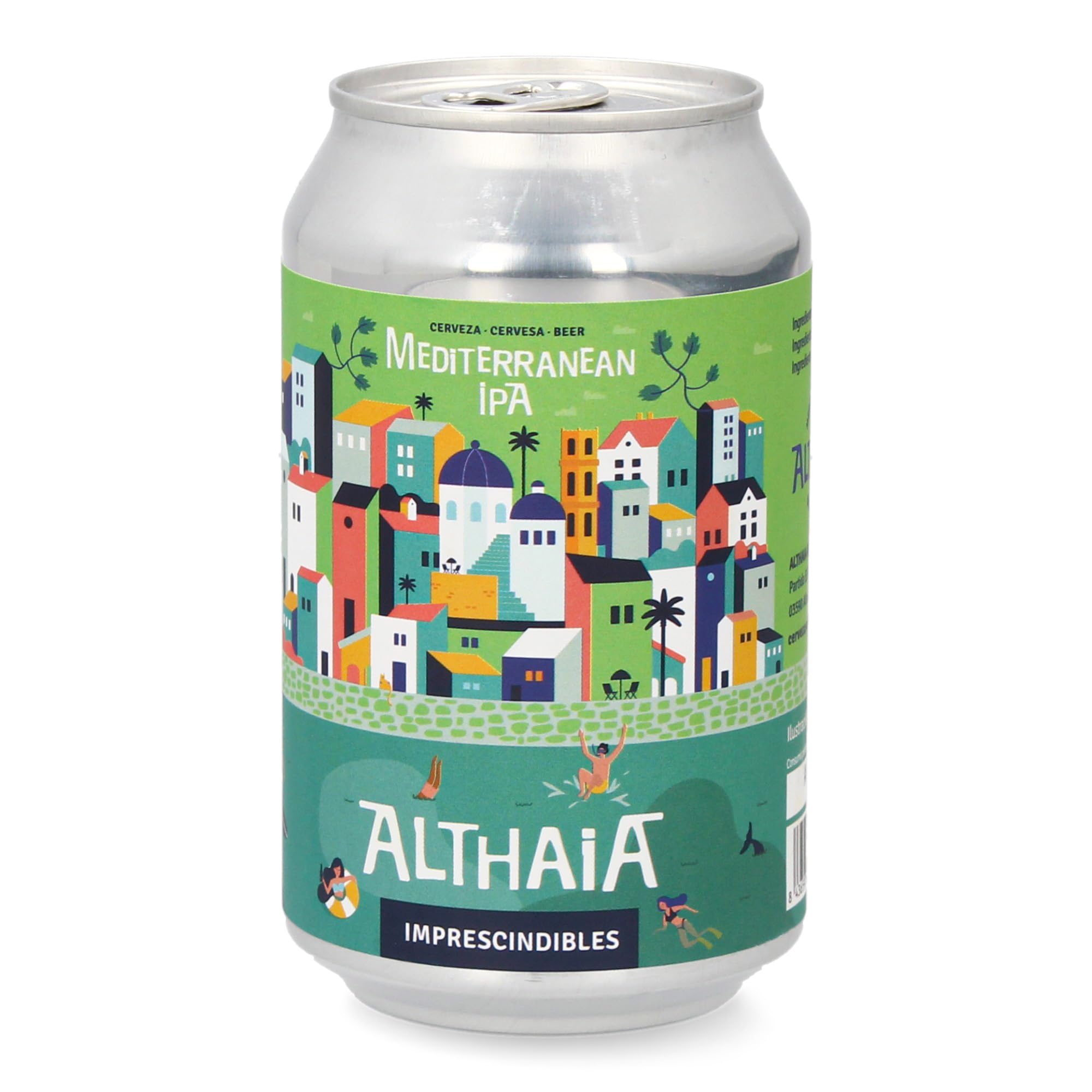 Althaia Mediterranean IPA – Cerveza Artesanal Estilo IPA – 6,5% Alc – Lata 33cl – Tropical, Resinosa y Galardonada (Pack 12 latas, 12, unidad)