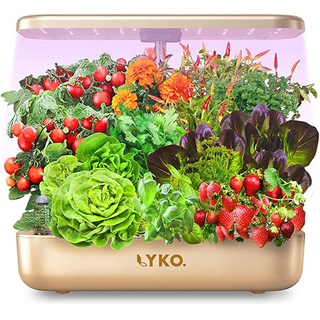 Hydroponics Growing System 12 Pods,LYKO Indoor Garden w/Full-Spectrum 36W Grow Light,Indoor Herb Garden Automatic Timer,Height Adjustable(7'' to 19.4''),3.5L Water Tank for Kitchen,Sunset Gold