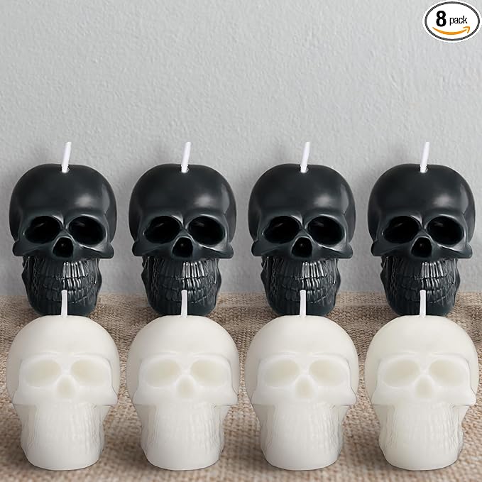 Nuanchu 8 Pcs Halloween Skull Candles Set Vegetable Wax Mini Gothic Candles Gothic Home Decor Vintage Halloween Decorations