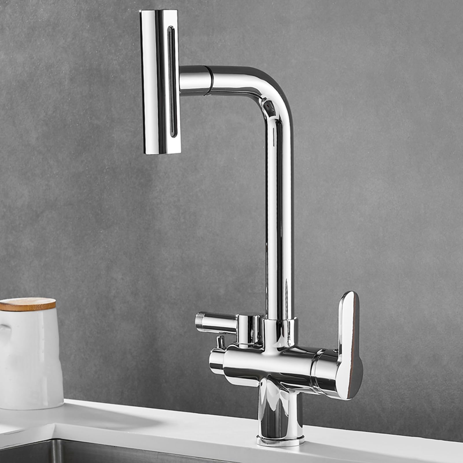 ZQFHSX Kitchen Faucet Pull Out Swivel 4 Mode Tap with Dishwasher Connection, Brass Construction, Modern Design