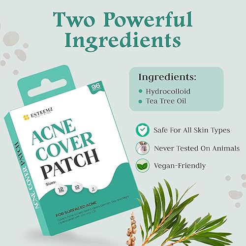 Miniatura 2 de Advance - Parches invisibles para espinillas para la cara (paquete de 96), parche hidrocoloide con aceite de árbol de té, parches hidrocoloides para