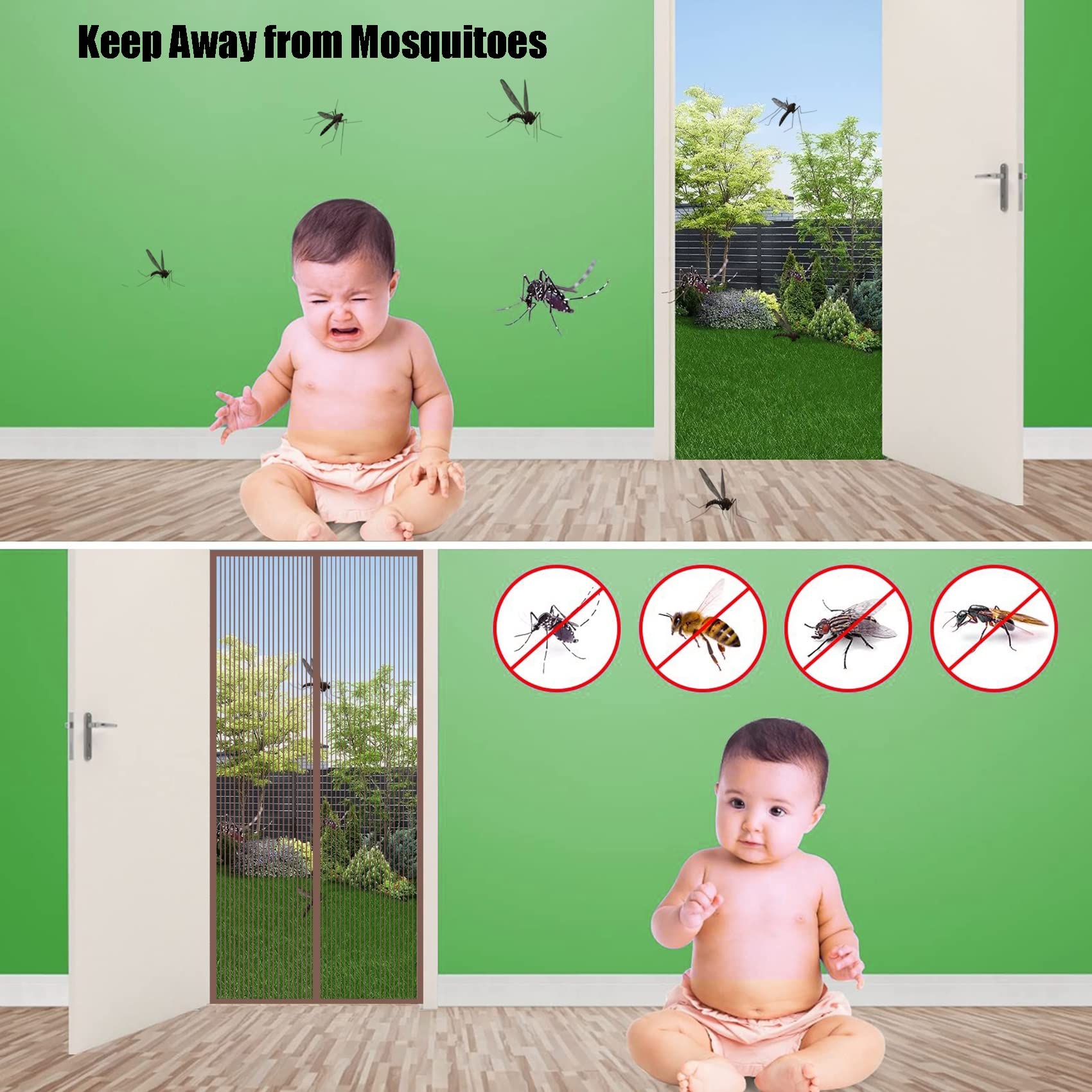 Moskitiera magnetyczna do drzwi 80 x 230 cm, Magnetyczna Zasłona Na Drzwi, Do Drzwi Tarasowych, Balkonowych, Do Pokoju, Do Stosowania Wewnątrz I Na Zewnątrz - Brązowy