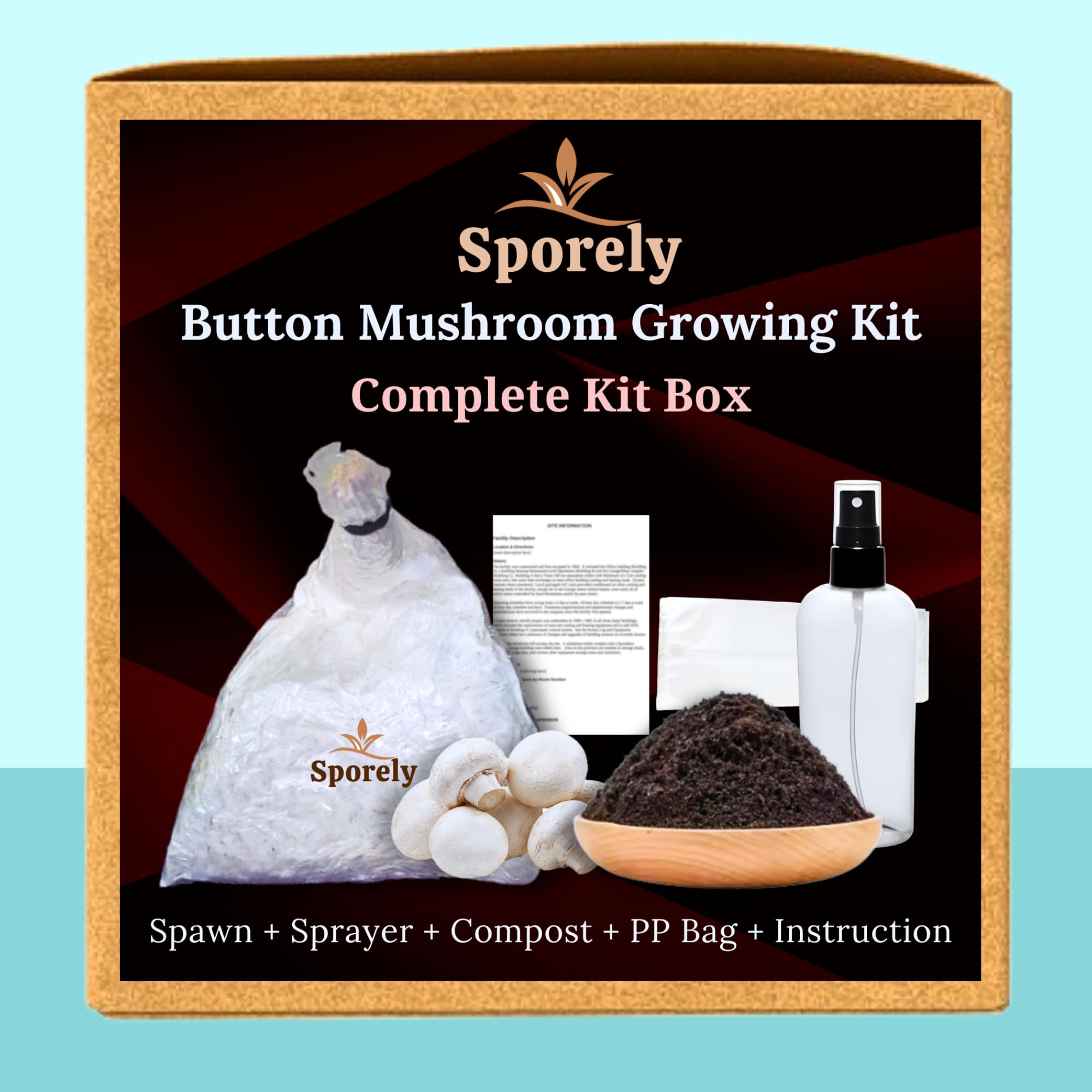Complete DIY White Button Mushroom Growing Kit (Spawn + Compost + PP Grow Bags + Spray Bottle + Manual), F1 AB Variety First Generation White Mycelium Button Mushroom Growing Kit-image-44