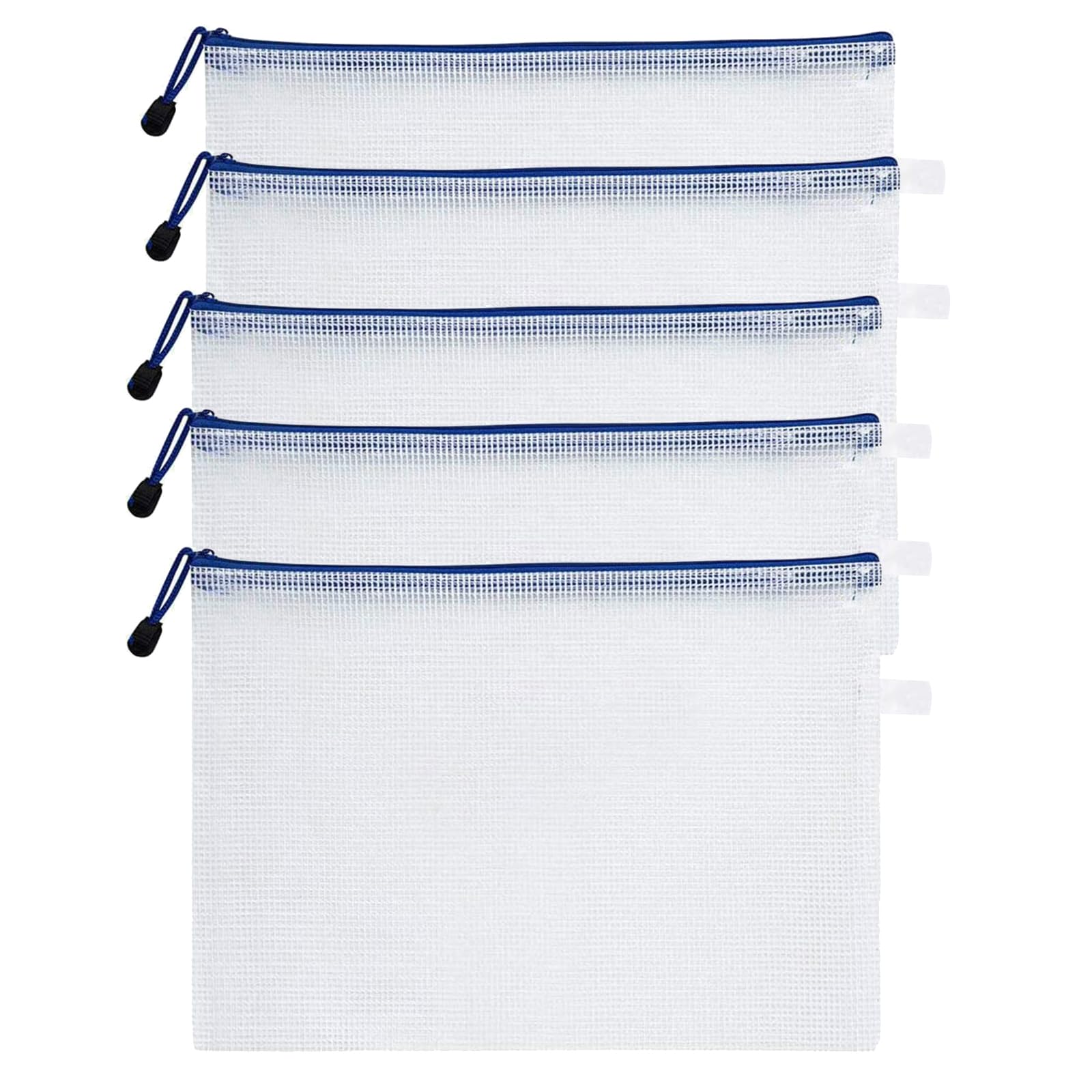 Unifizz 5pcs Plastic Wallets B8 File Folder Document Mesh Zipper Bags Waterproof Zip Wallet Bag Office Stationery Storage Pouch White