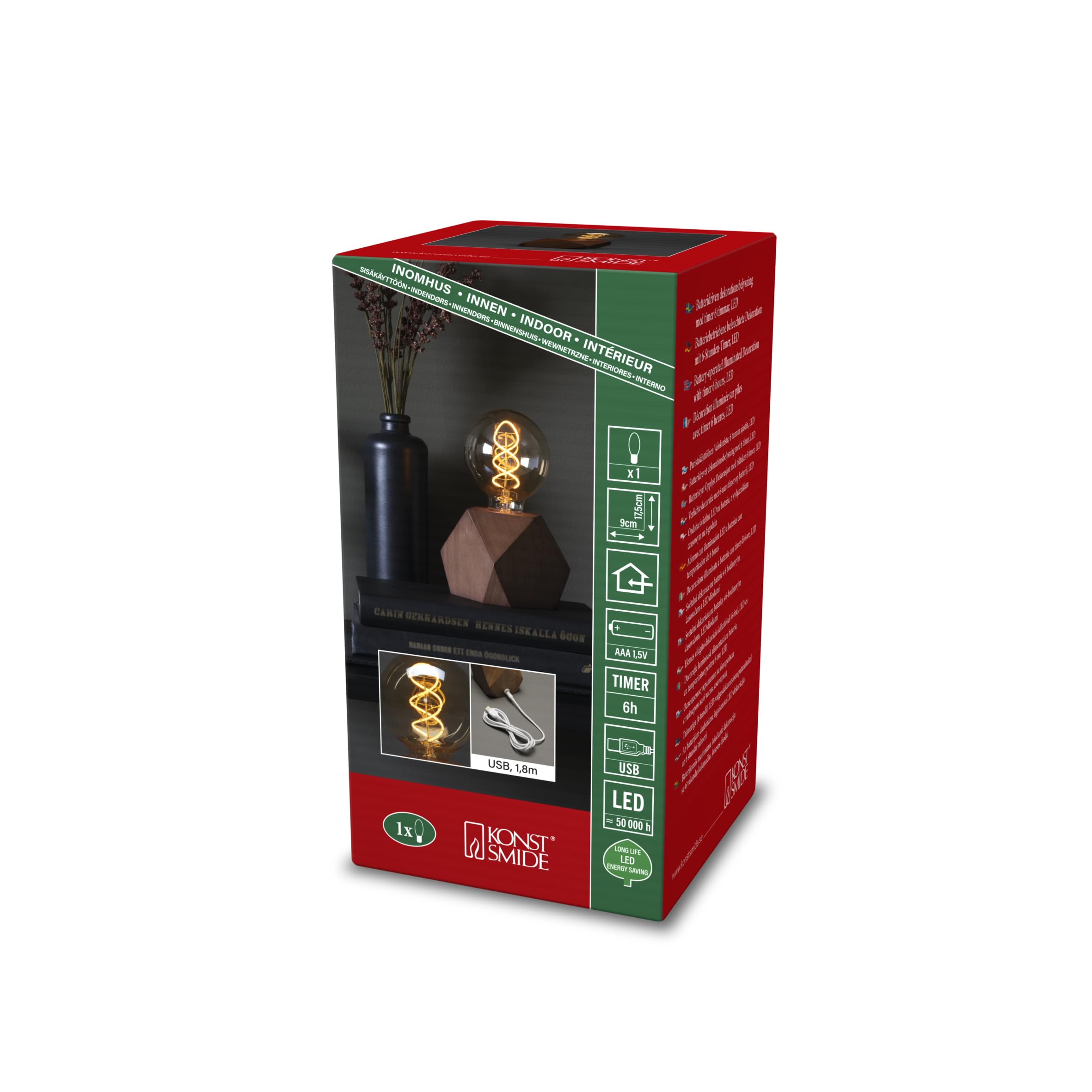 Konstsmide 1812-600 Lustre De Table à LED En Spirale Marron Avec Minuterie 6 H 1 Diode Ambrée, Alimenté Par Piles Et USB, Intérieur Câble Blanc, 3 Piles AAA 1,5 V (non Fourni