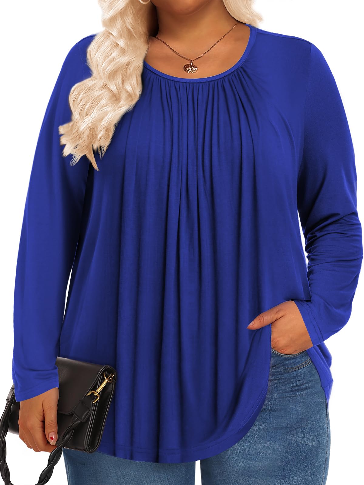 PEVRL Plus Size Tops for Women Long Sleeve Shirts Casual Tunic Crew Neck Loose Fit Fall Winter Blouse