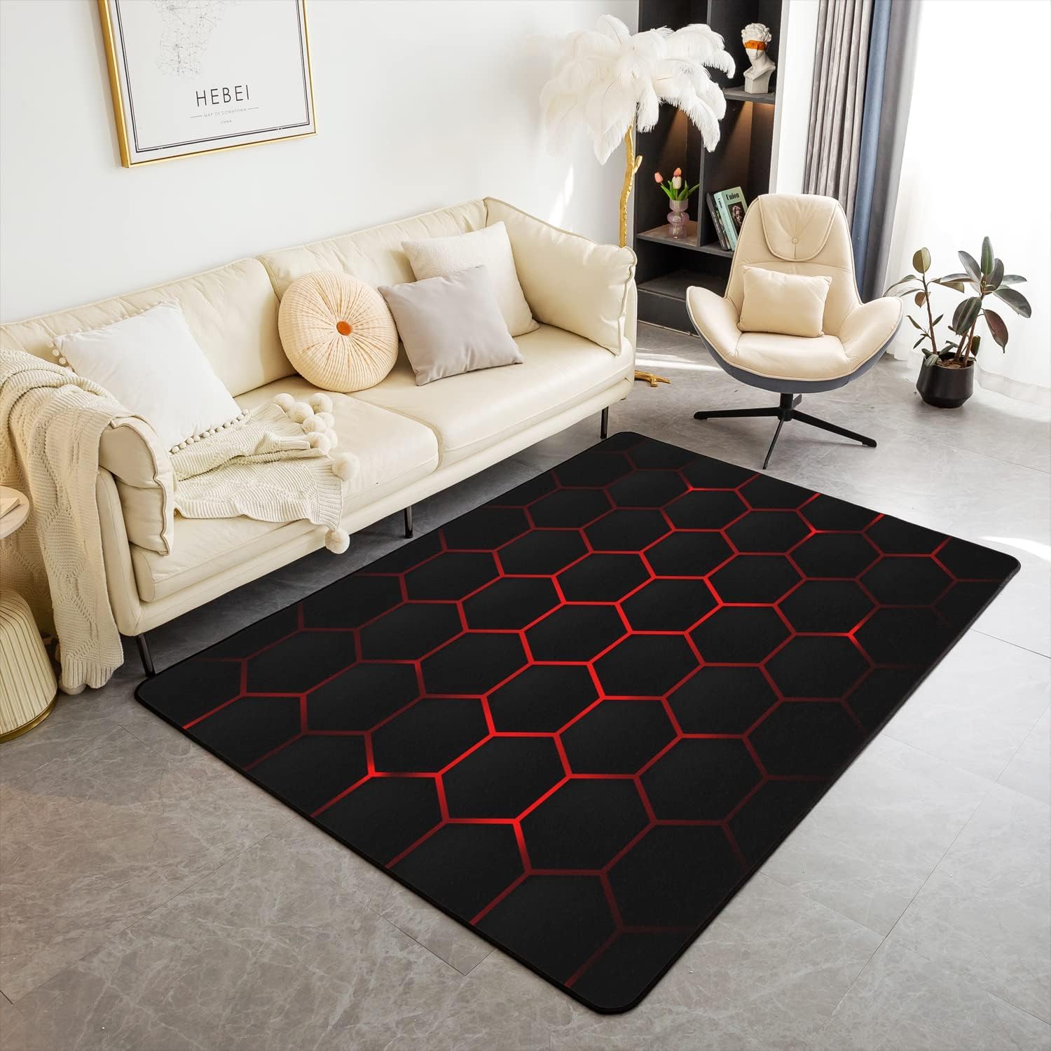 Tapis anti-slip à cheveux courts avec impression géométrique 3D futuriste