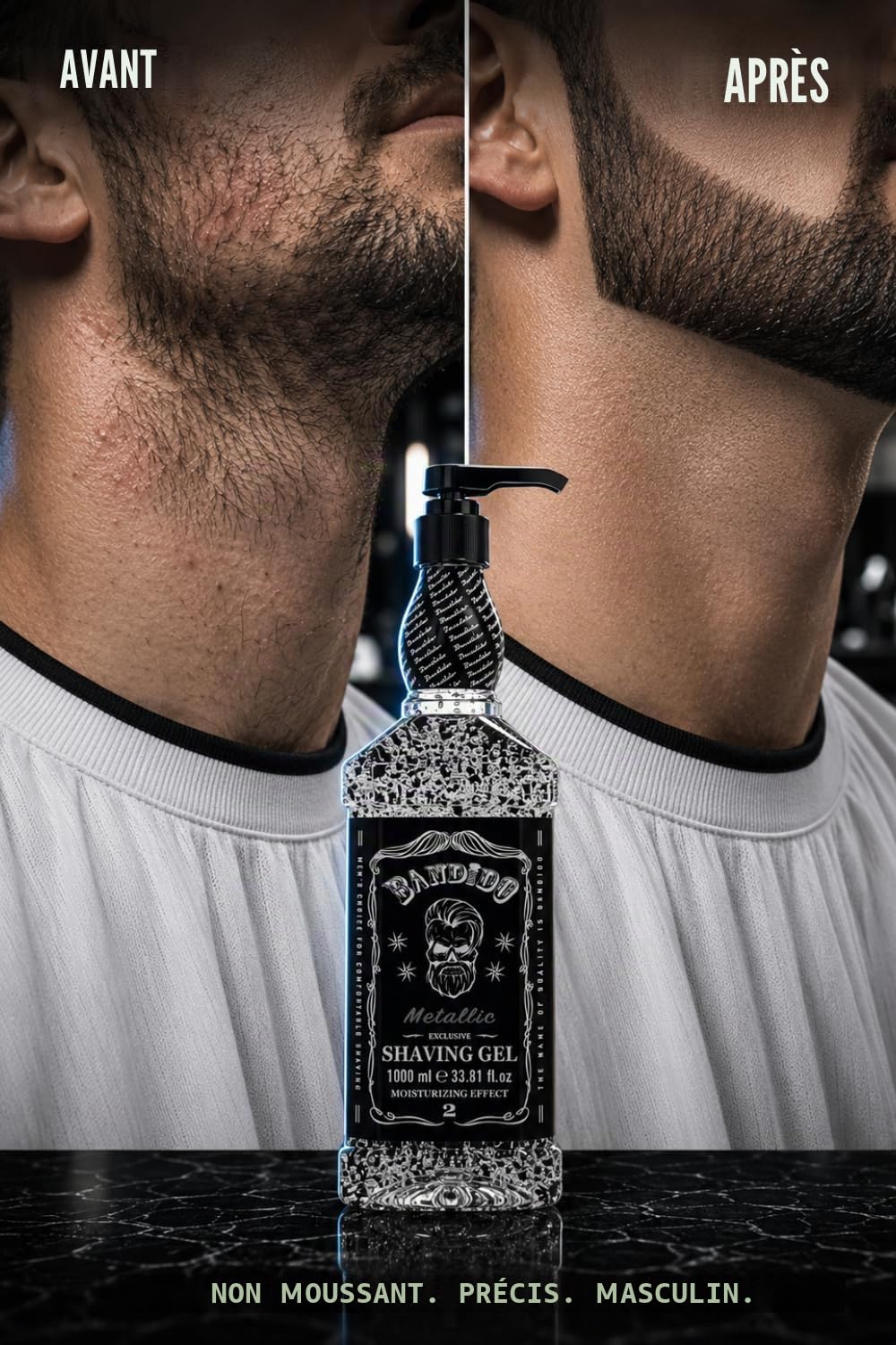 Bandido Shaving Gel Men Metallic Silver 1000ml - gel à raser transparent rasage homme non moussant rasage précis des contours de la barbe