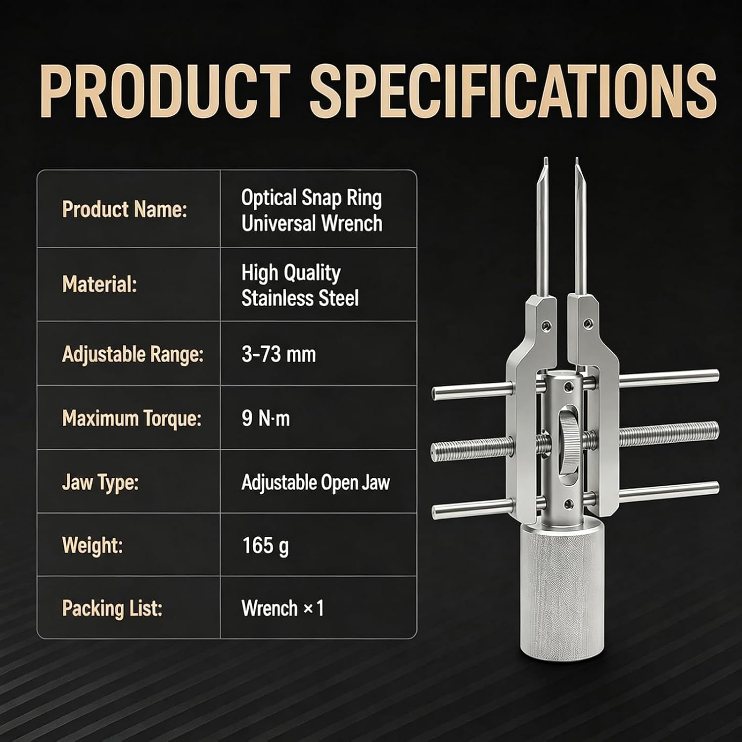 Clé Universelle pour Circlips Optiques, Outil À Double Extrémité, Clé Réglable De 3 À 73 Mm, Couple Maximal De 9 N·m, Cosse Détachable, pour Linstallation Et Le Retrait des Colliers Déquipements