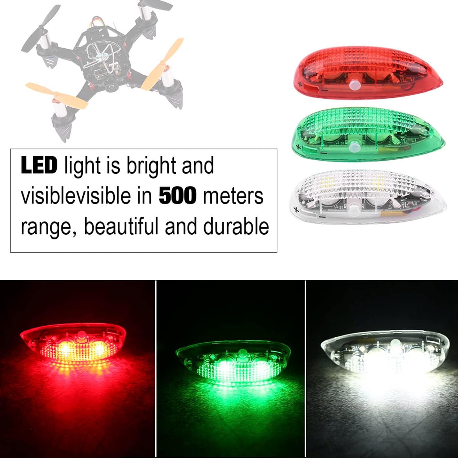 HERCHR Luz para Coche RC, 3 Unidades de luz LED inalámbrica con Flash para dron, para Aviones de ala Fija RC, anticolisión, Intermitente, Advertencia para Drones, Aviones, helicópteros,