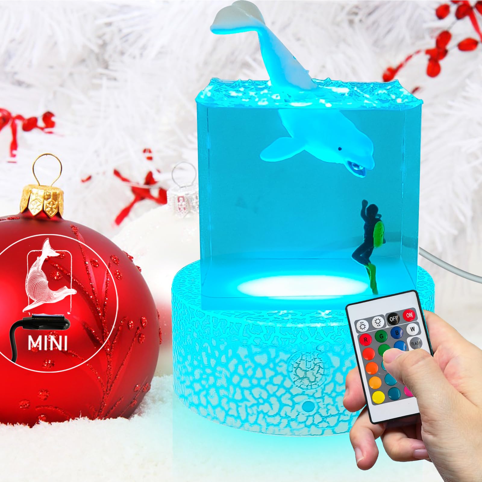 Fanrui Cute Beluga Whale Resin Night Light for Kids,Kawaii Baby 16 Colors Change Whale Diver Cube Nursery Dimmable Lamp, Glow-in-The-Dark Unique Night Lamp, Whale Gifts, for Kid Room, Bedroom, Office