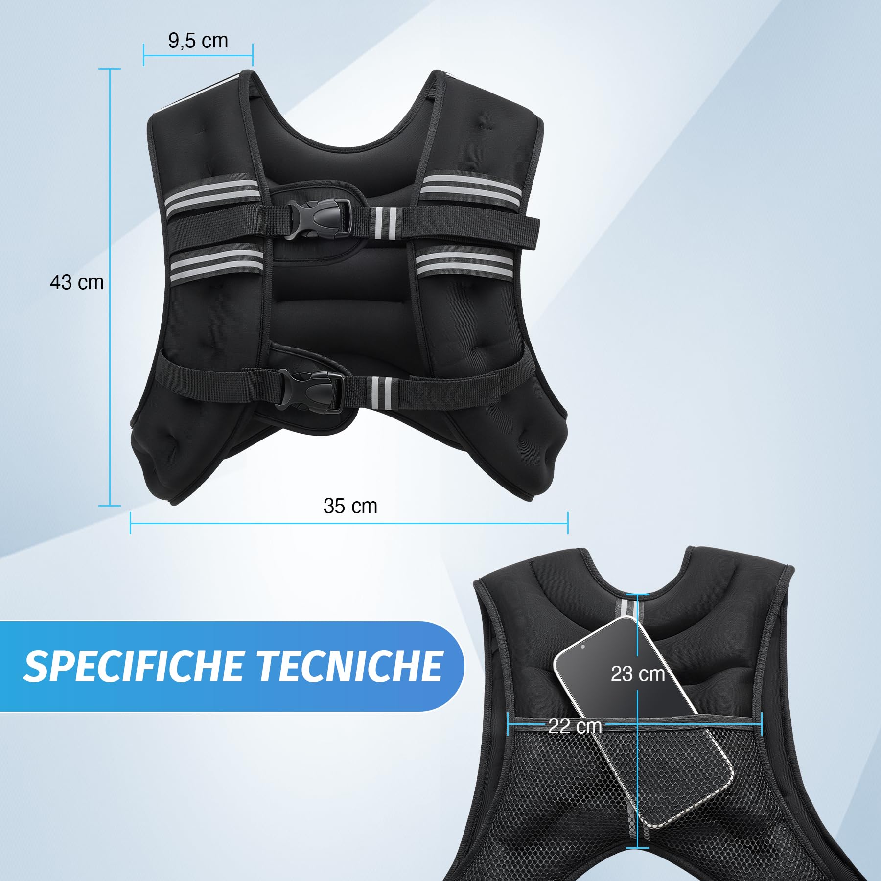 ZELUS Gilet Zavorrato 5,5/7,3/9 kg per Uomo e Donna, Giubbotto Zavorrato con Striscia Riflettente e Marsupio per Allenamento Corsa Cardio in Palestra a Casa
