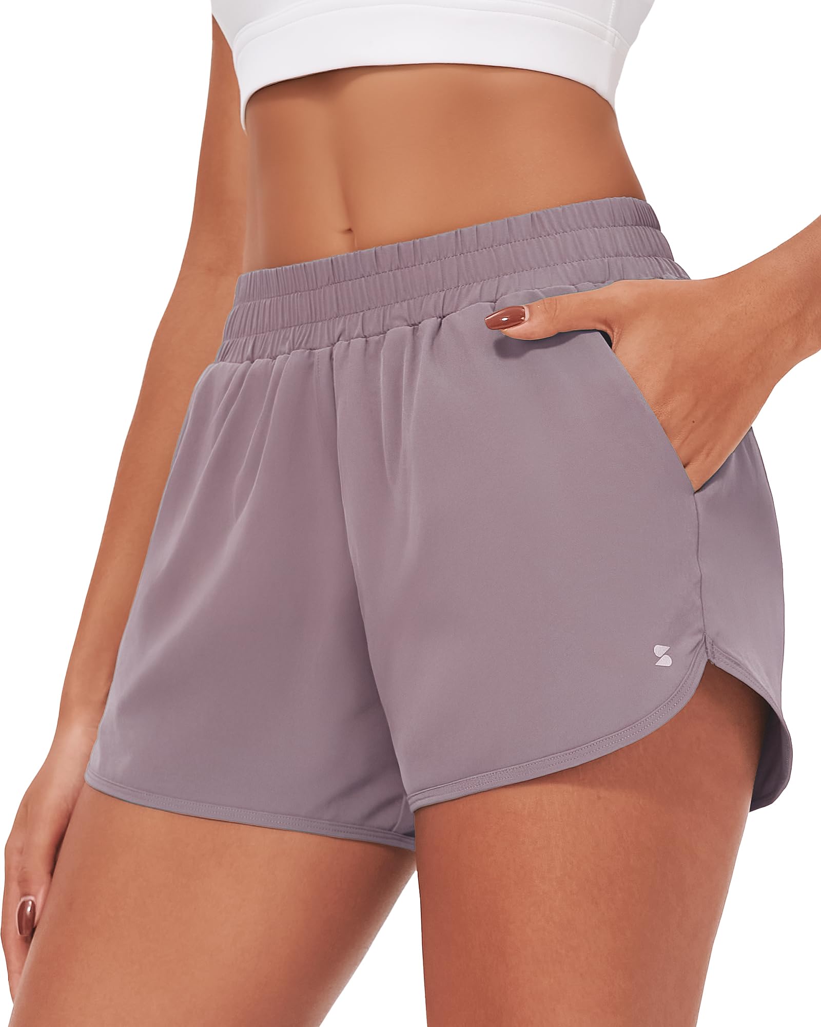 Stelle Womens 3" Running Shorts Mesh Liner High Waisted Workout Shorts Quick Dry Dolphin Athletic Shorts with Pockets