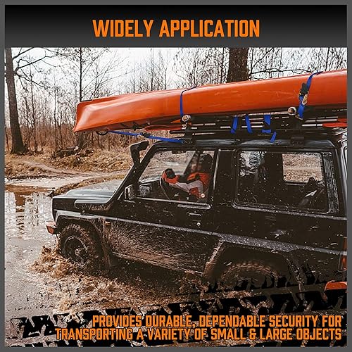 Miniatura 7 de HORUSDY Correas de trinquete, resistencia a la rotura de 2,200 libras, paquete de 4 correas de amarre de trinquete de 15 pies para correas de