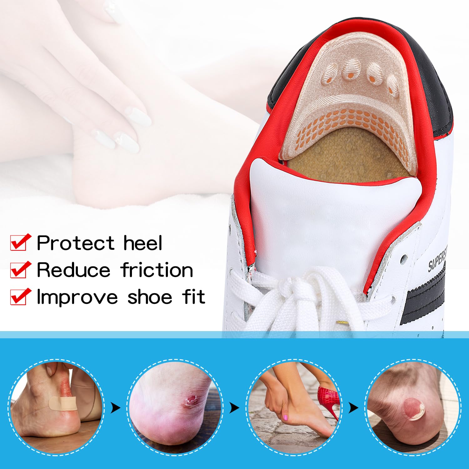 Heel Grips Liner Cushions Inserts for Loose Shoes, Prevent Heel Slip and Blister Pads for Men Women Shoe Too Big, 2PCS-Beige+2PCS-Beige+2PCS-Beige