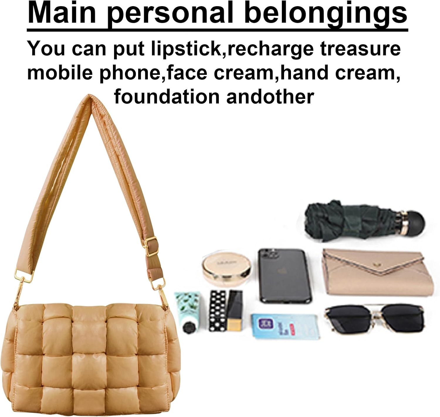 Puffer Woven Crossbody Bag Purse Handbags for Women, Quilted Hobo Carryall Bag Shoulder Bags with Adjustable Strap - Image 5