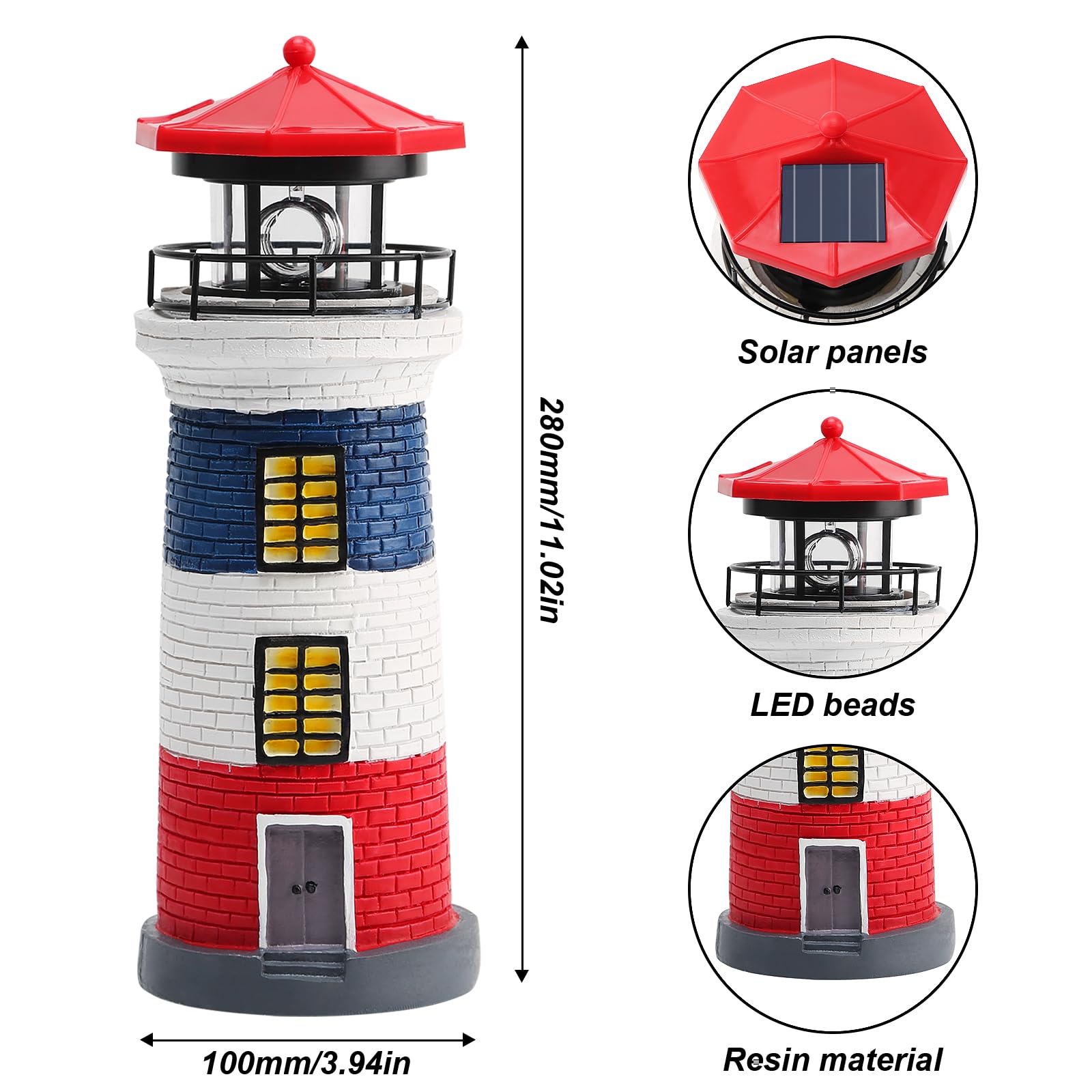 Lampa solarna LED, latarnia morska, na zewnątrz, dekoracja podwórka, do ogrodzenia, podwórka, dekoracja zewnętrzna, czerwona + niebieska + biała