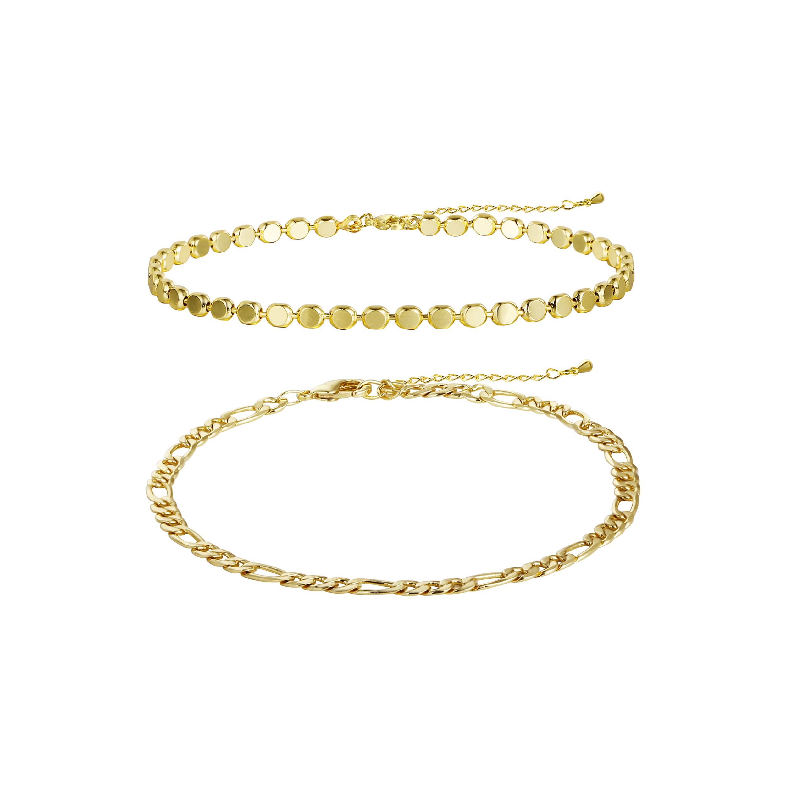 LEXODY14K Gold Plated Dainty Layered Bracelets Set for Women Adjustable Layered Herringbone Bracelet Cuban Figaro Dot Snake Bracelets Jewelry Gift, 6.5 Inches, Brass, no gemstone