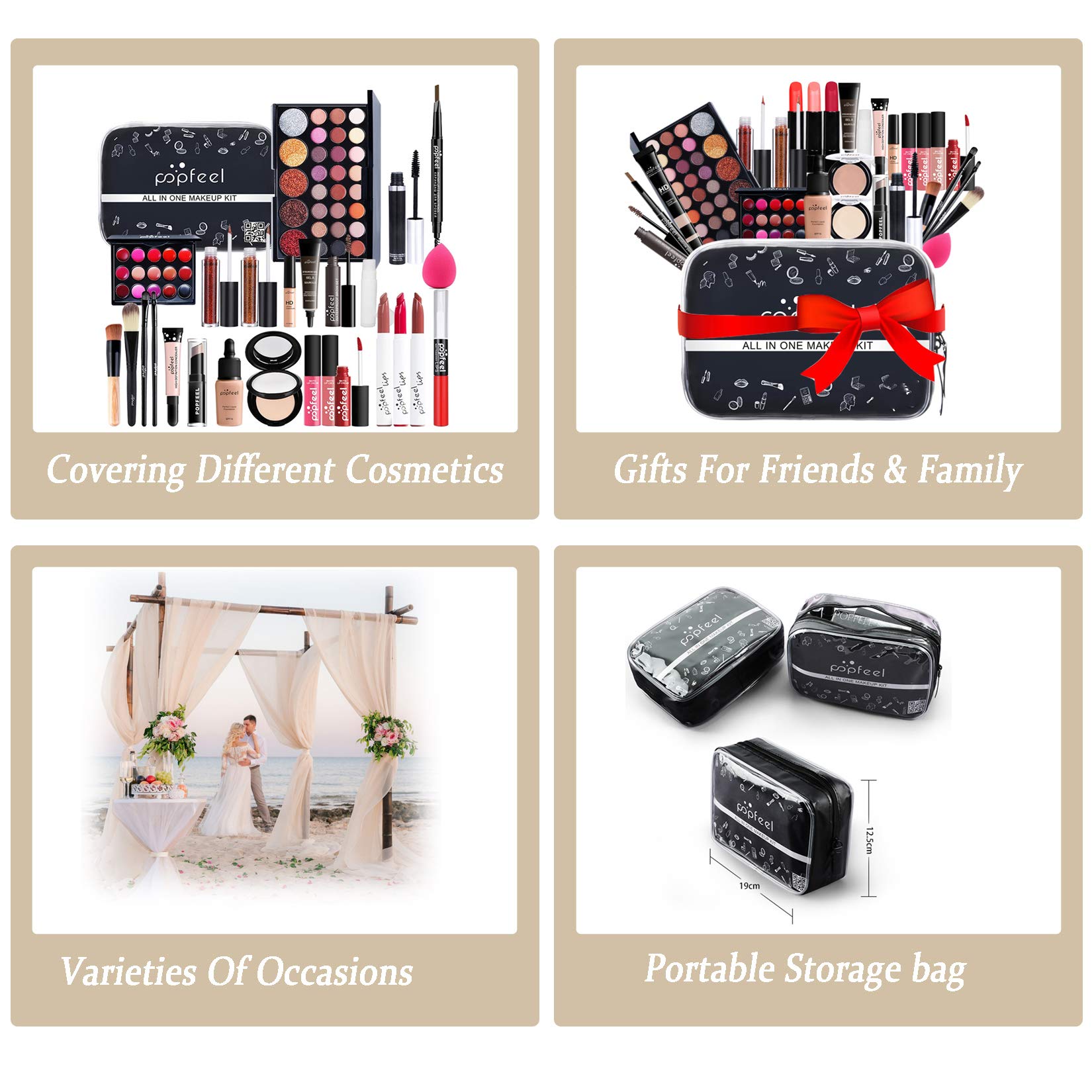 RoseFlower Schminkset Mädchen Make Up Set Teenager Schminkkoffer Kosmetische Makeup Paletten Lidschatten Vollgesichts Schminke mit Tragbare Reise Aufbewahrungstasche