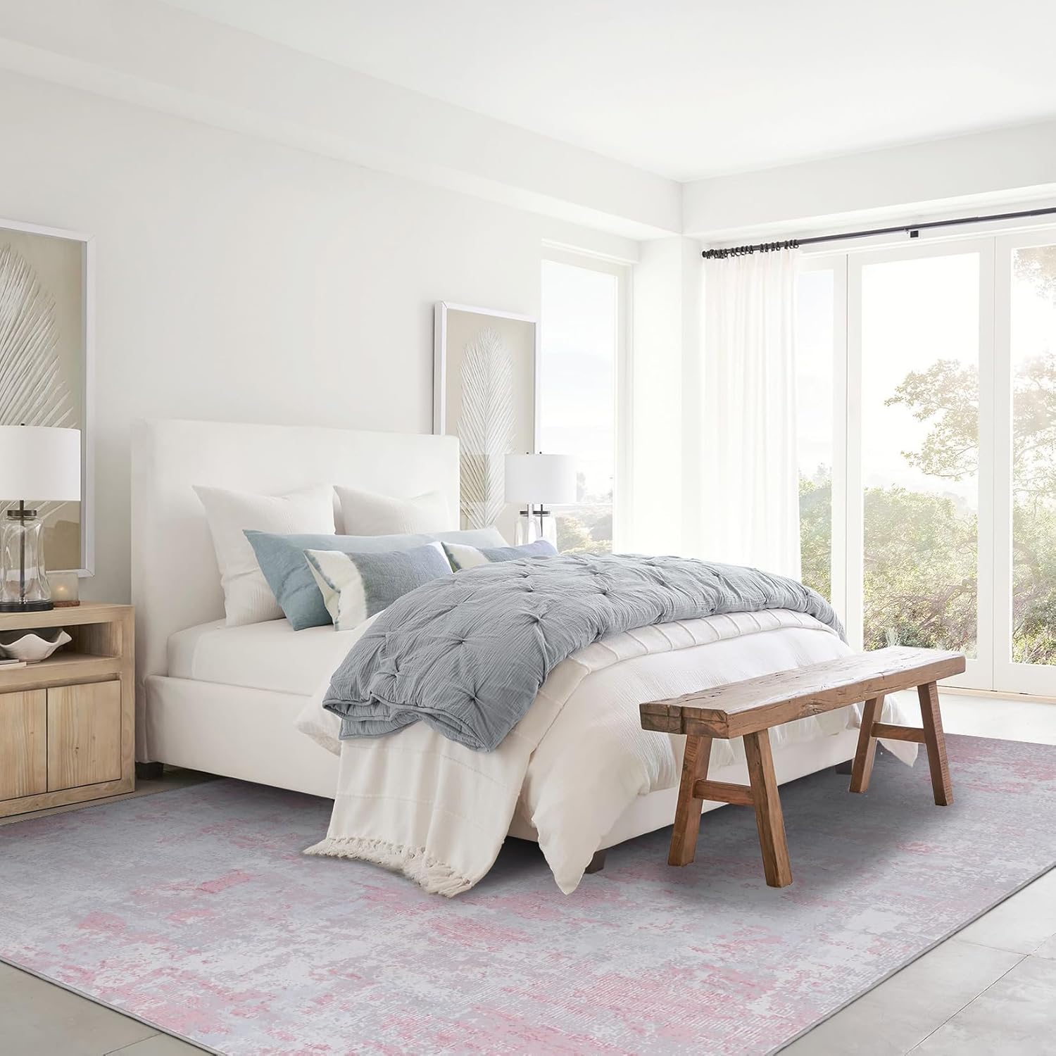 modern abstract area rug 9x12 non slip non shedding rug low pile stain resistant for bedroom living room,grey pink grey pink 9' x 12' (rectangular)