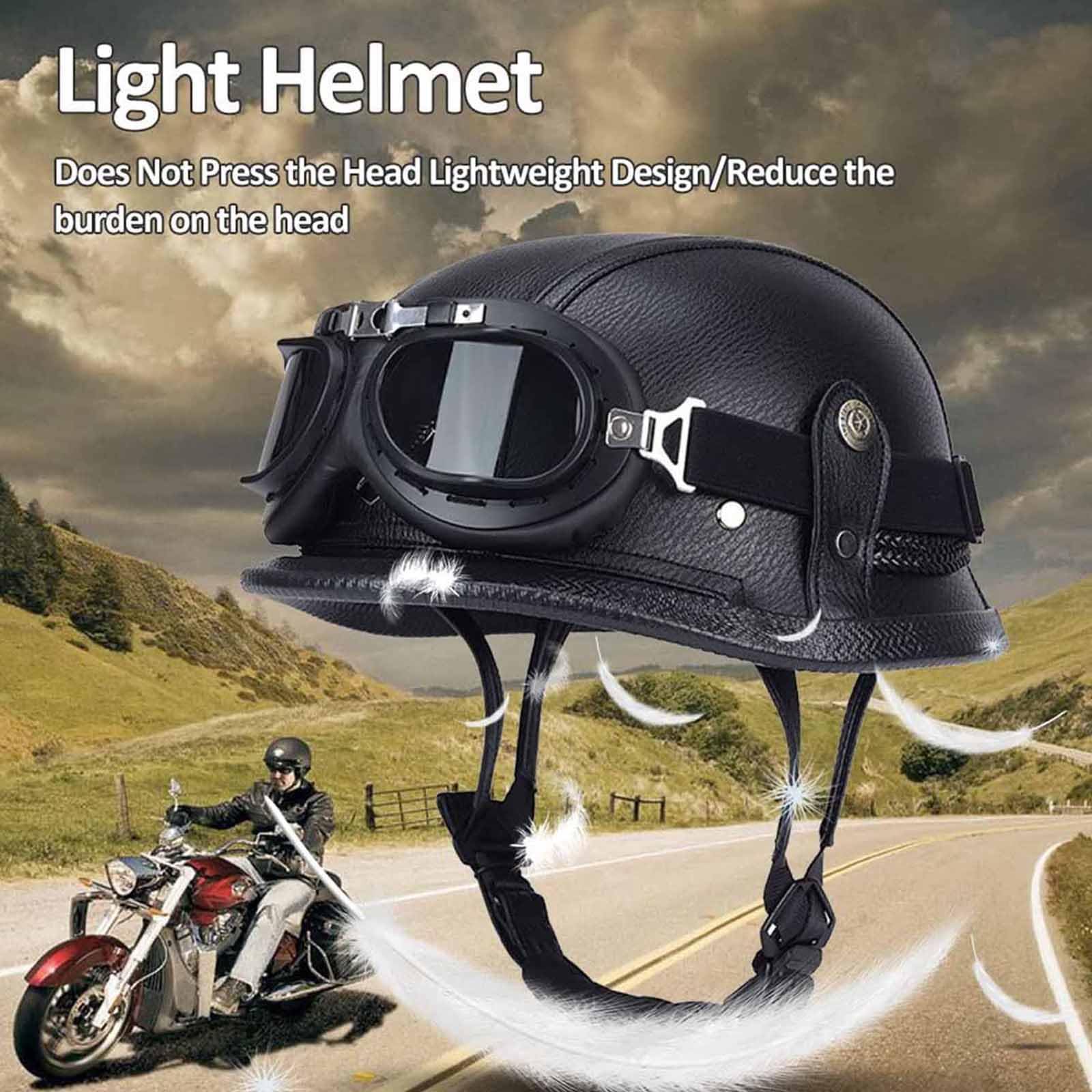 Półkask motocyklowy w stylu retro, półskorupowy, niemiecka skóra, półkaski motocyklowe, retro, półkask skórzany, do Cruiser Choped, dopuszczenie ECE