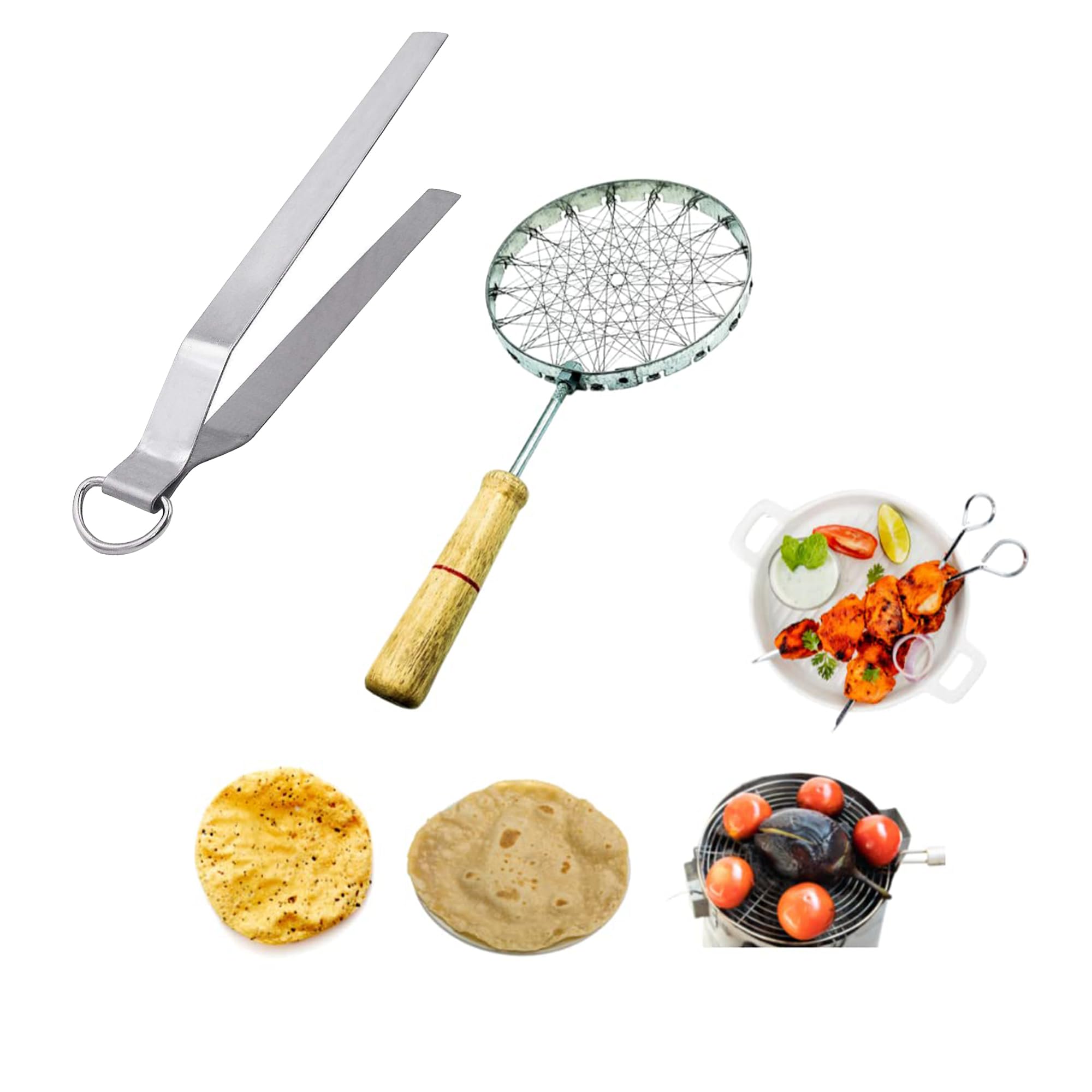 IDEAL PRIME Rust Proof Stainless Steel Chota Tandoor Papad Jali Silicon Brush & Spatula Combo Set Steel Tandoor Grill Roti Jali Roaster Grill Jali Barbeque Accessories Kitchen Tool Pack of 2-image-46