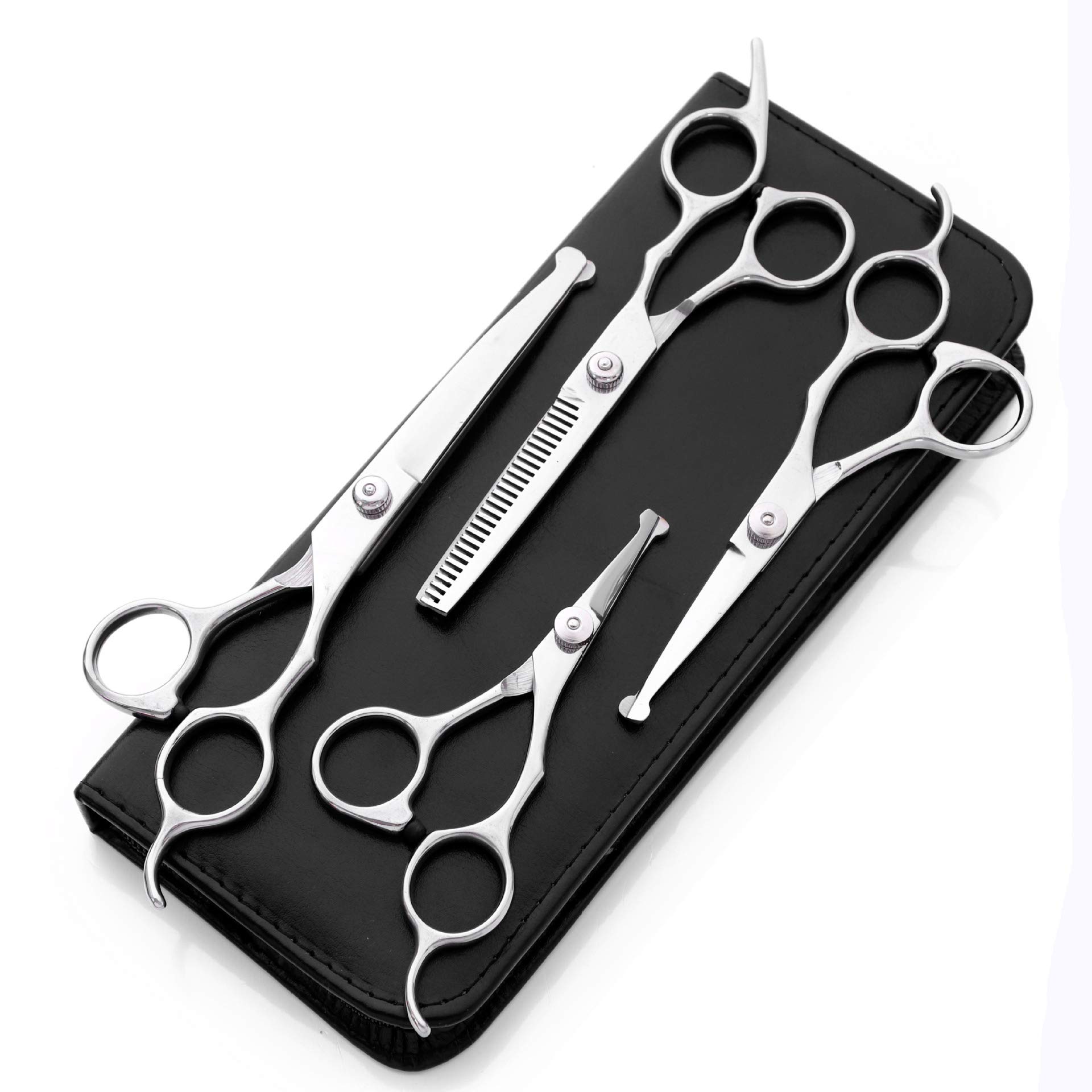Pet Grooming Forbici Set Dritto Curvo Gatto Del Cane Del Taglio Diradamento Cesoie Kit Capelli Diradamento Shears in Acciaio Inox Di Sicurezza Punta Tonda
