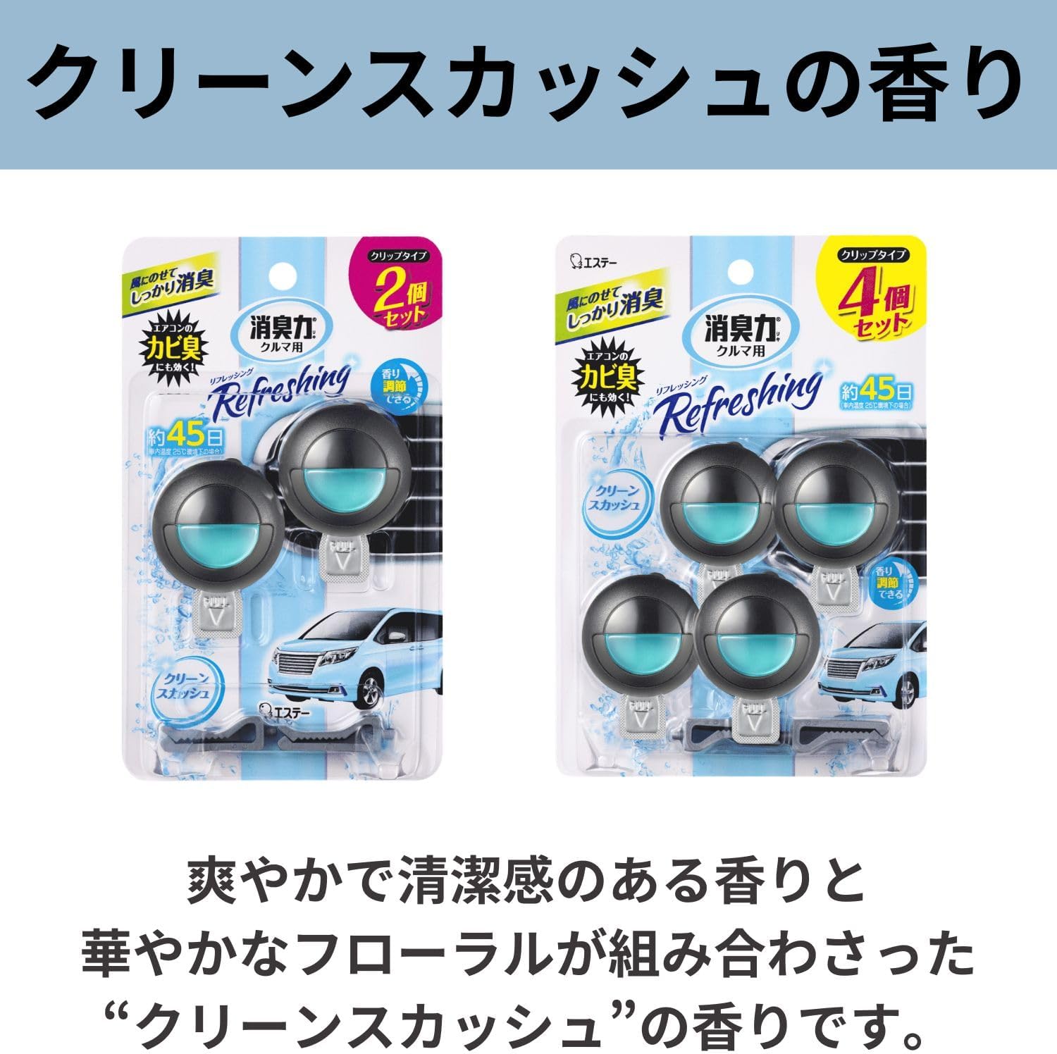 ESTE Car Deodorizing Power, Клипсовый тип, Чистый сквош, 0,1 жидких унций (3,2 мл) х 4 шт в наборе, Автомобильный дезодорирующий продукт, Освежитель воздуха, фото 5