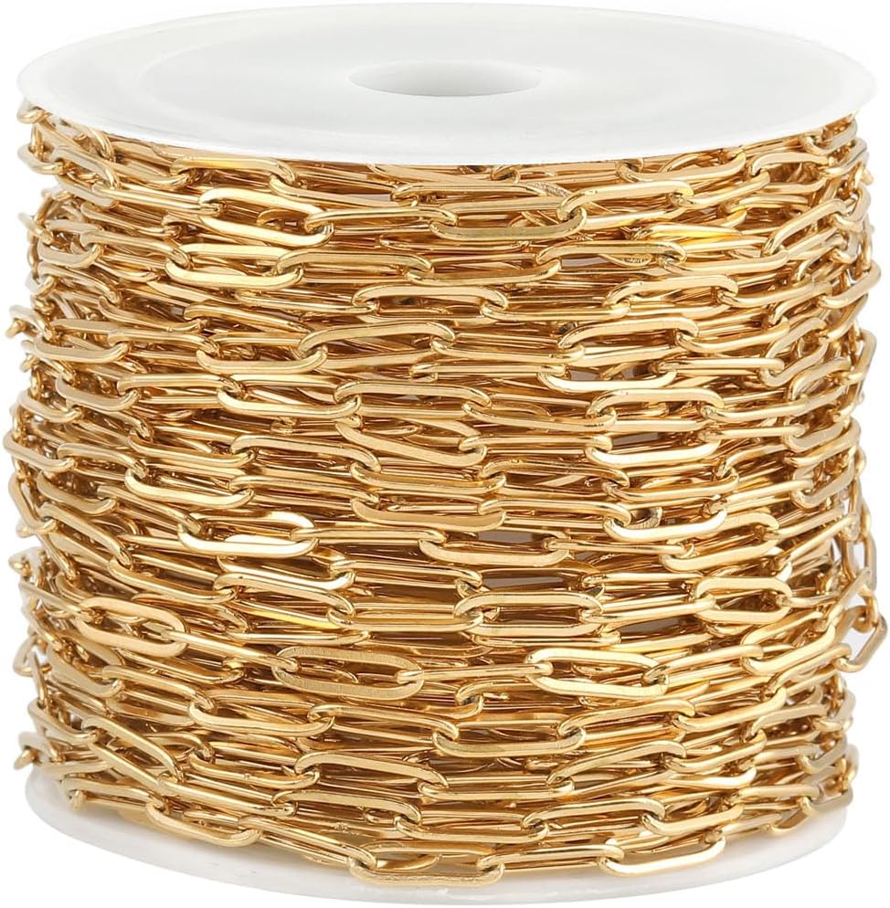 UMAOKANG 10 Meters Paperclip Chain for Jewelry Making Gold Plated Stainless Steel Chain Necklace Bracelet DIY Chain Bulk Jewelry Chain Roll