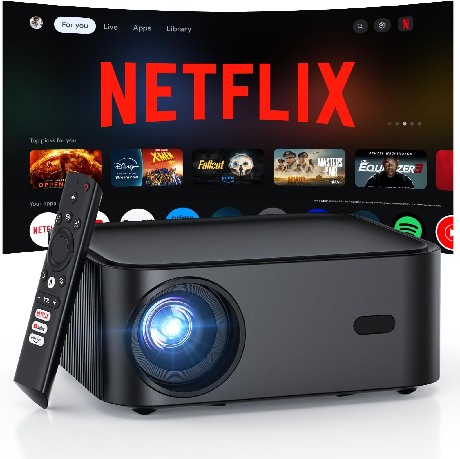 1500ANSI Full HD Smart Projector, HAPPRUN 4K Decoding Projector with Wifi and Bluetooth,Built-in Apps,DoIby Audio,Electric Focus,300''Display Movie Projector for Home,Outdoor,Indoor