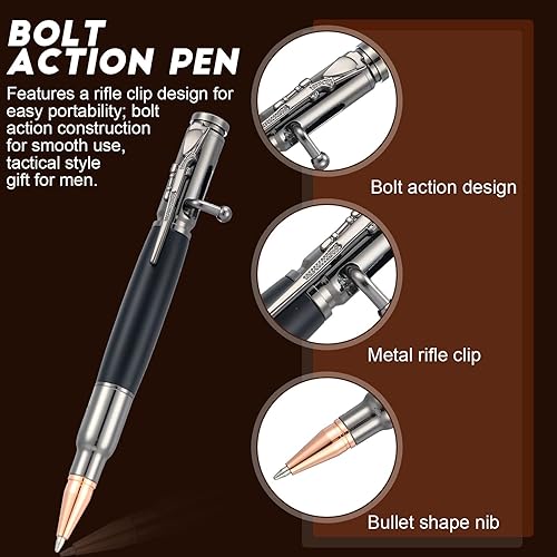 Miniatura 10 de Bolígrafo de acción Bolt con caja de regalo, bolígrafo de metal con forma de archivo, bolígrafos sólidos para amantes de las armas con recambios de