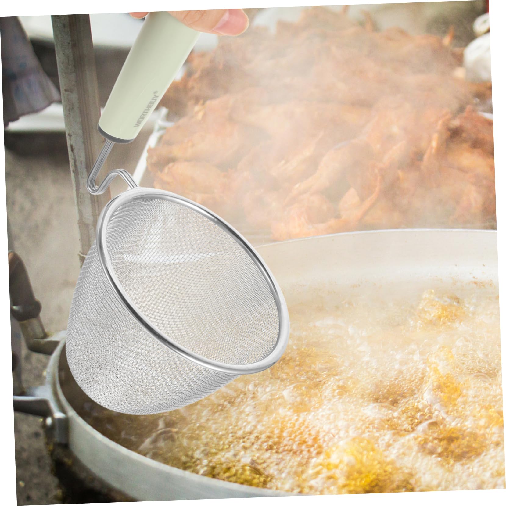 Alipis Stainless Steel Pasta Strainer Spoon with Handle Food Grade Mesh Skimmer for Cooking Frying and Draining Practical Kitchen Tool for Noodles and Spaghetti