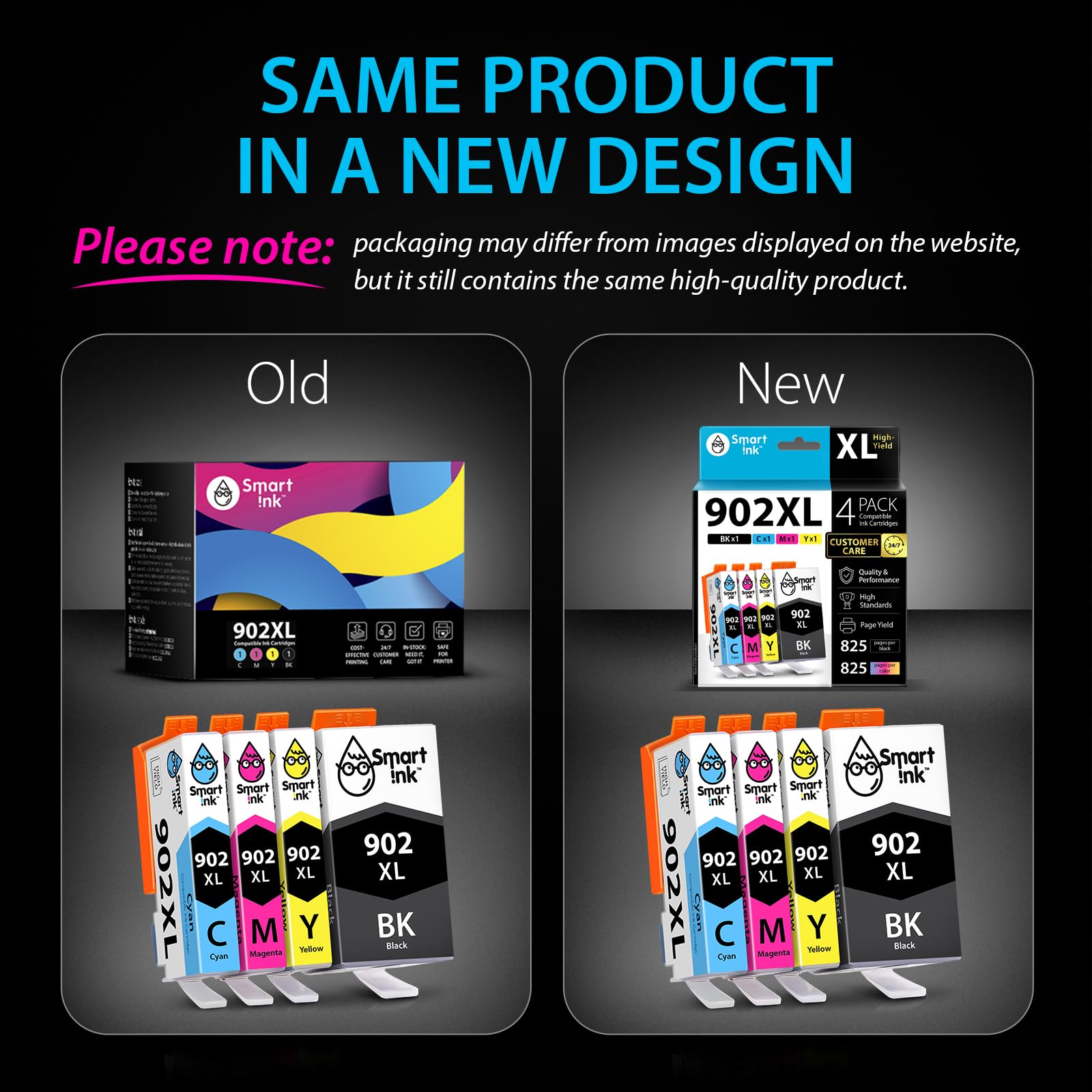 Smart Ink - Lot de 4 cartouches d'encre rechange compatibles avec HP 902XL technologie puce avancée pour imprimantes Officejet Pro 6974, 6968, 6978, 6975, 6960, 6951, 6954, 6956, 6958, 6950 et 6962