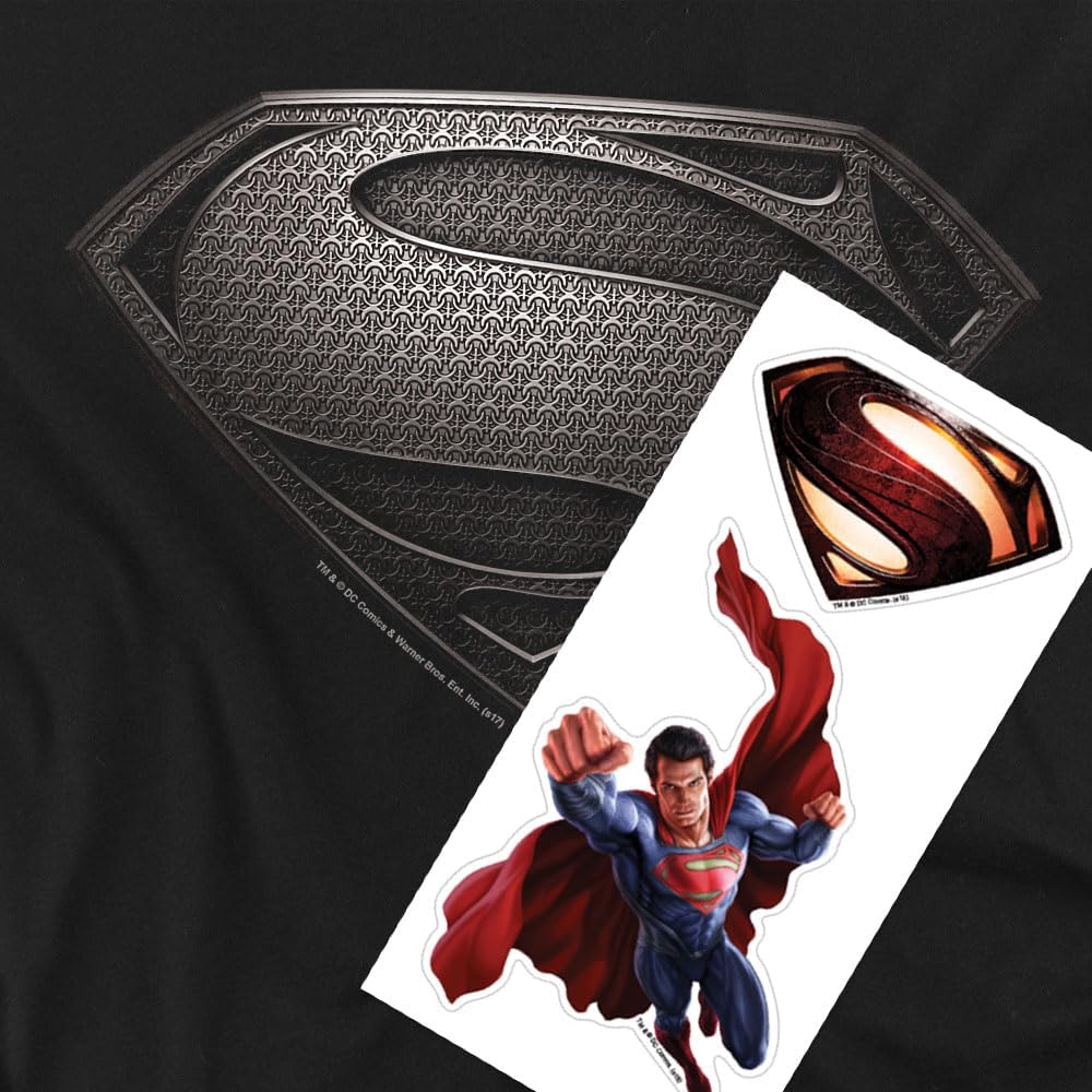 Popfunk Classic Superman Man of Steel Movie Gray Shield Black T Shirt - Image 6