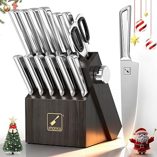 imarku Knife Kitchen Sets, Japanese Stainless Steel 14 Pcs Knife Block Set,Chef Knives with Built-in Sharpener, Dishwasher Safe, Non-Slip Ergonomic Handle,Deba Knife for Fish, Essential Home Gift
