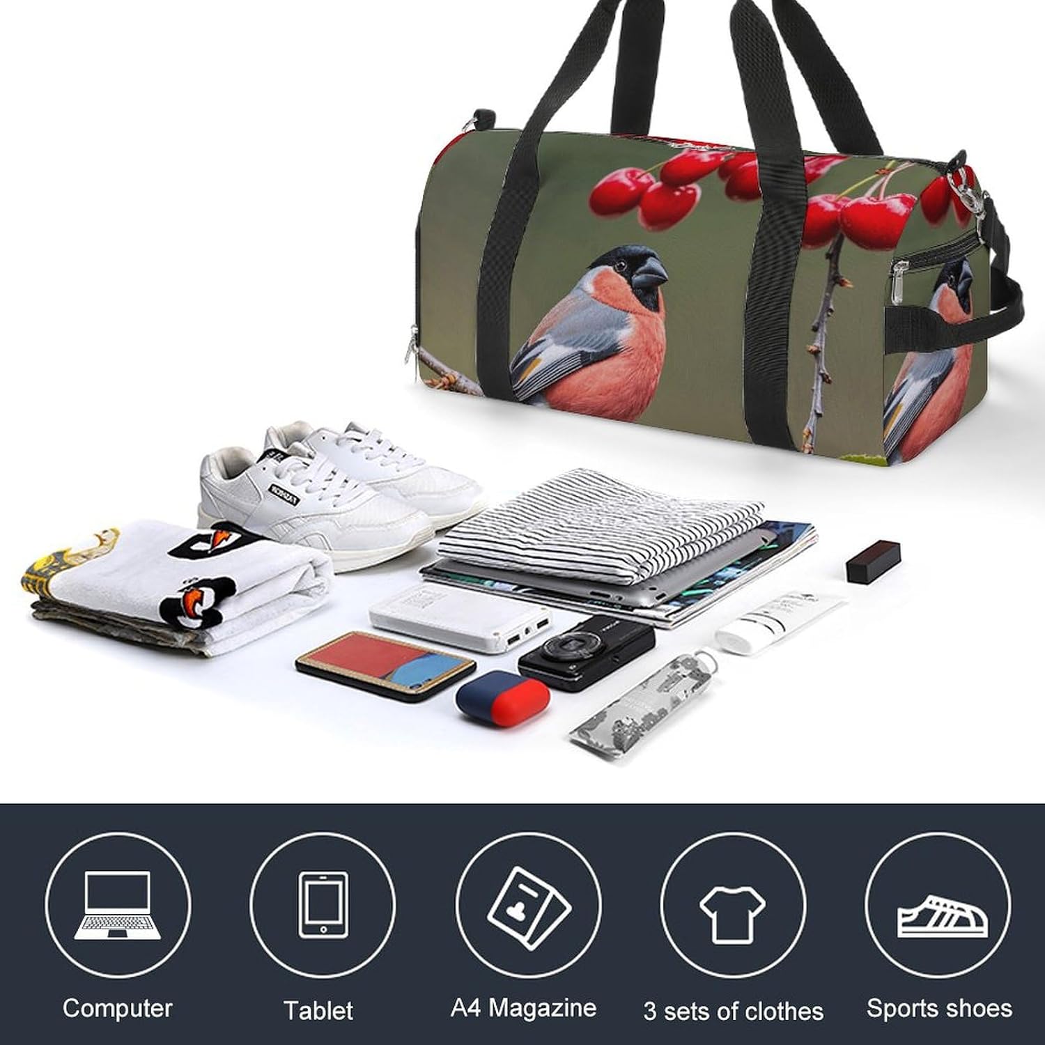 Gym Bag for Men Travel Duffle Bag Bird And Cherry Tote Bag Weekender Duffel Bag Weekender Bag for Sports