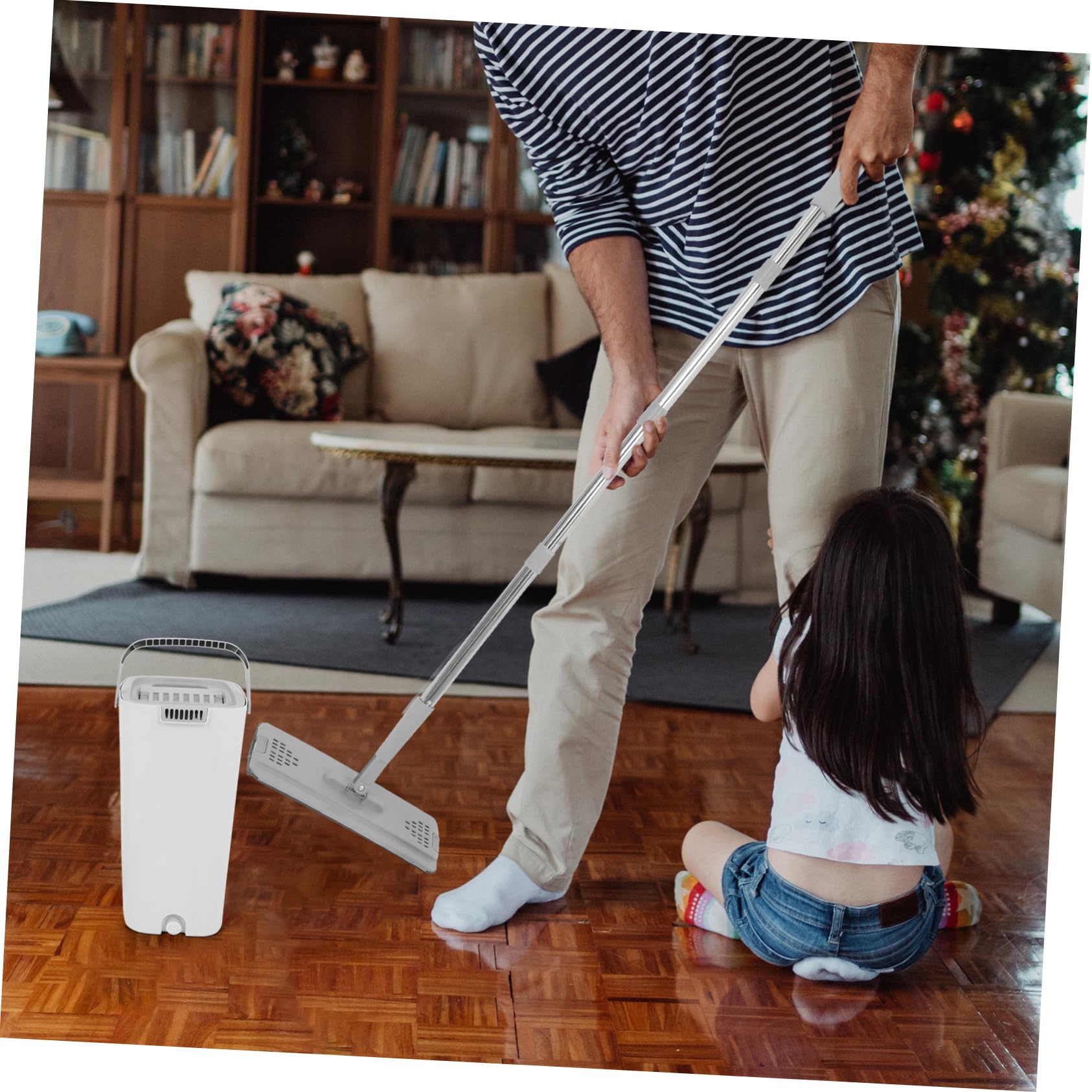 KOMBIUDA Mop Pavimenti Wet Dry Floor Mop con Secchio Strizzatore, Panni in Microfibra Riutilizzabili, per Finestre e Piastrelle, Bianco